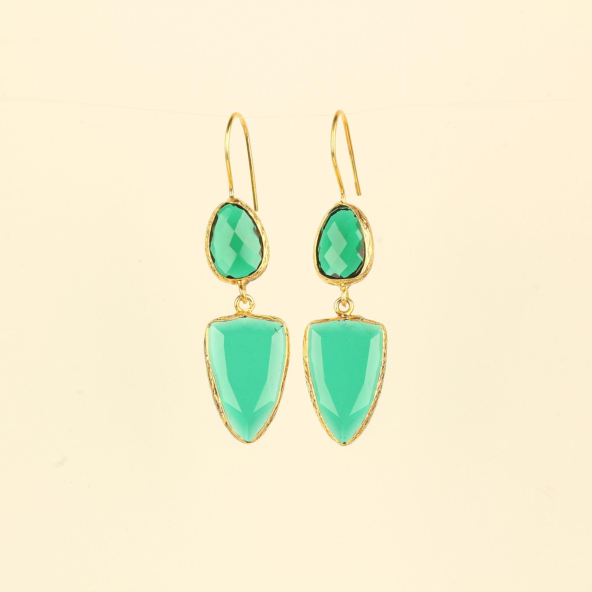 Duo Green Cats Eye Hook Earrings