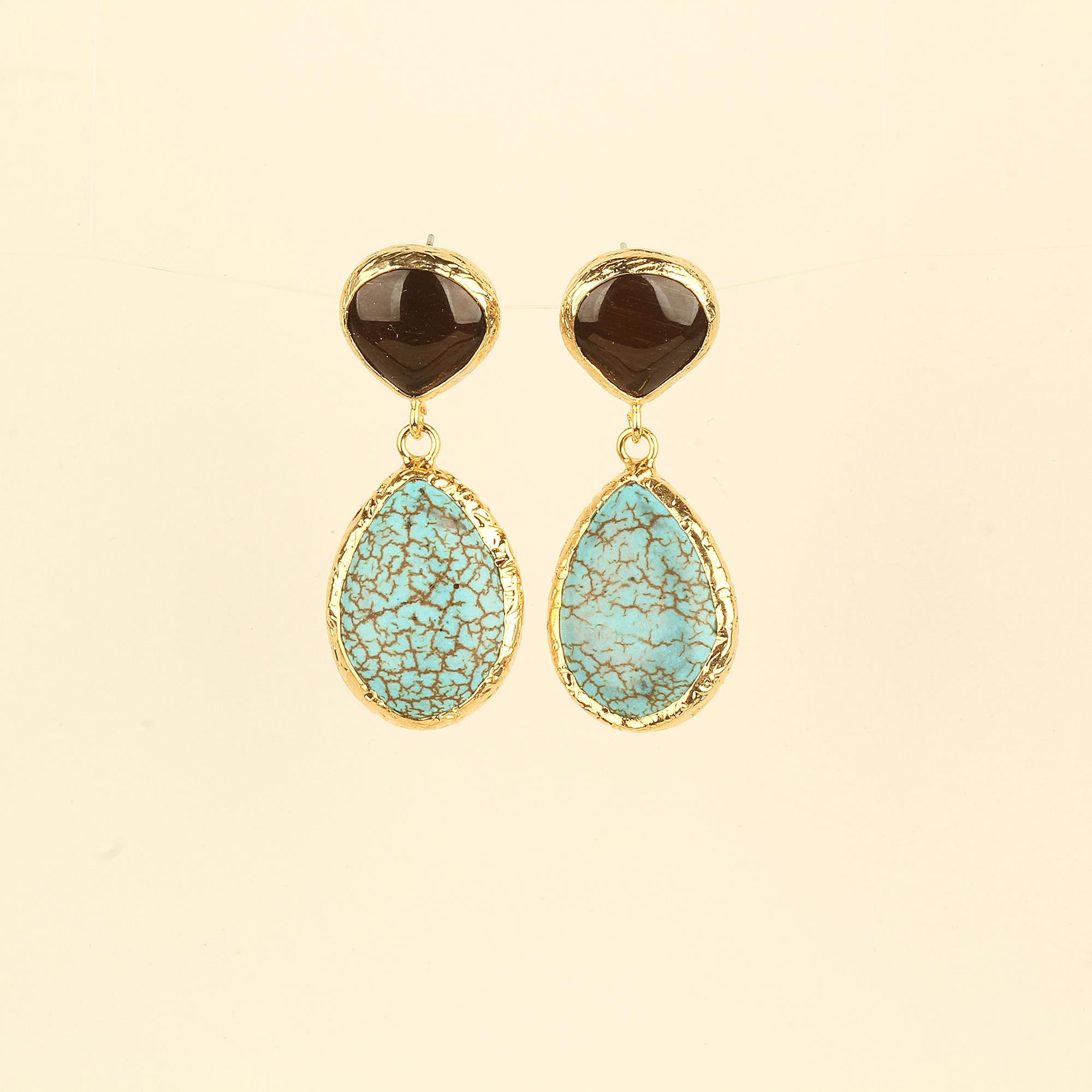 Duo Natural Stone Stud Earrings
