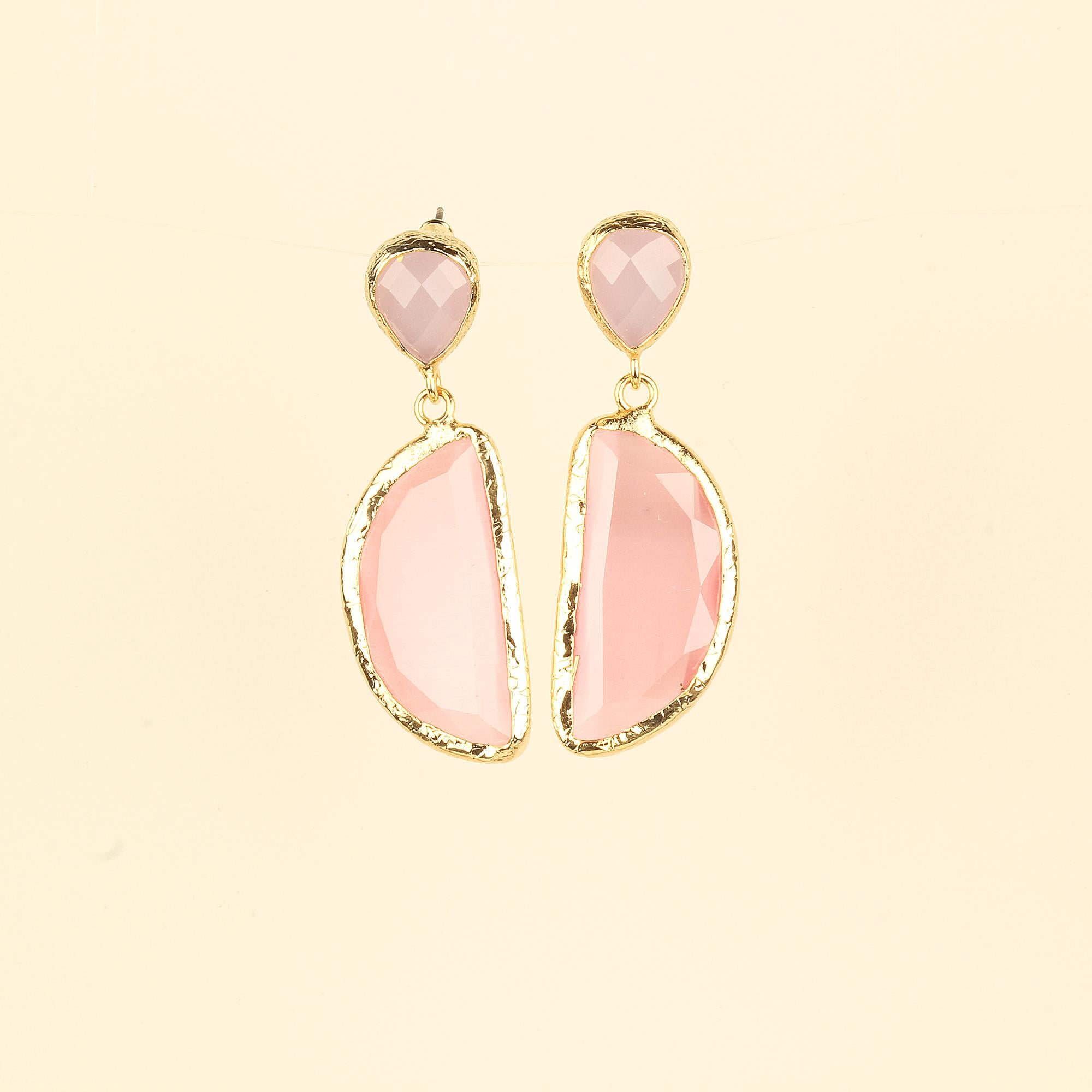 Duo Pink Cats Eye Stud Earrings