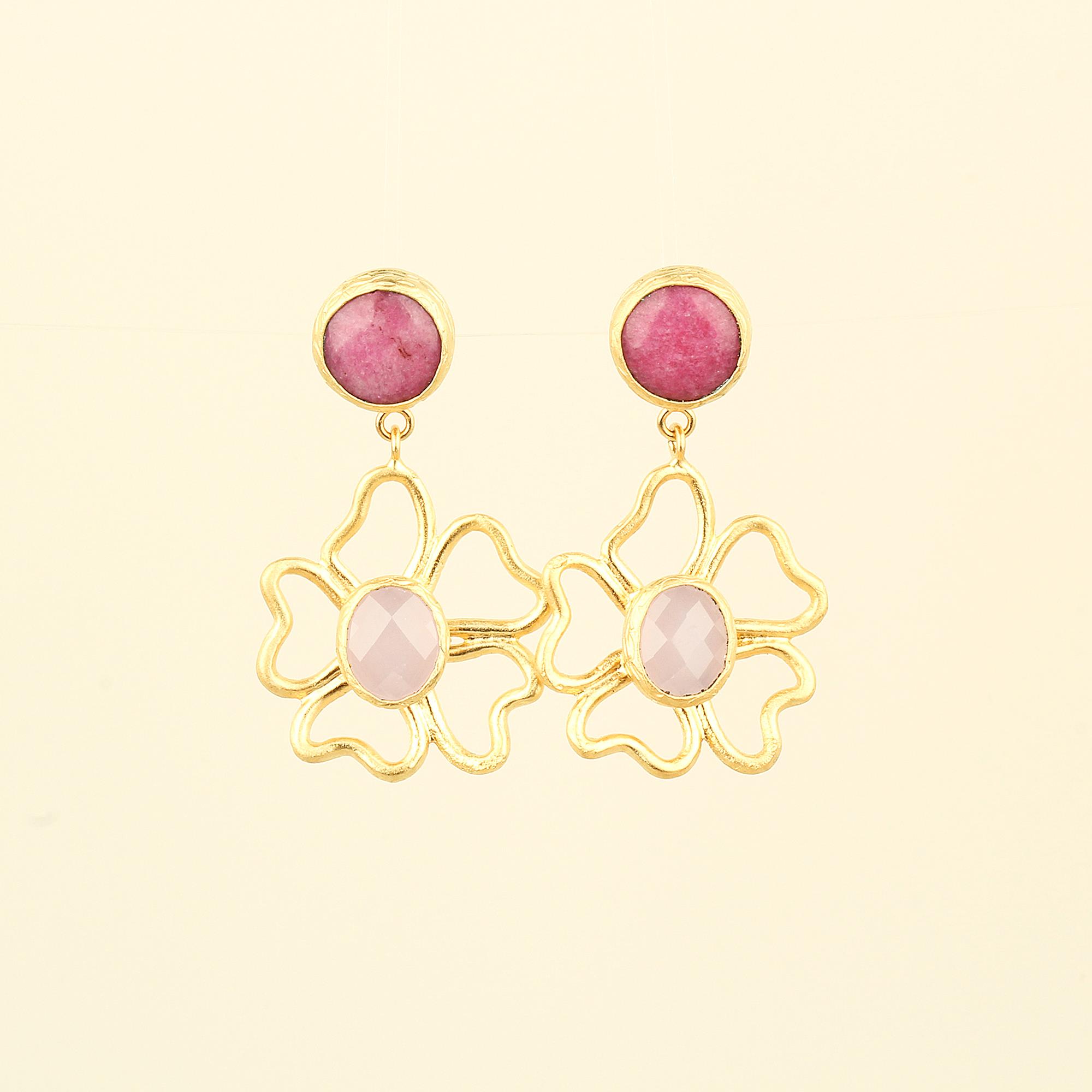 Duo Pink Natural Stone Flower Earrings