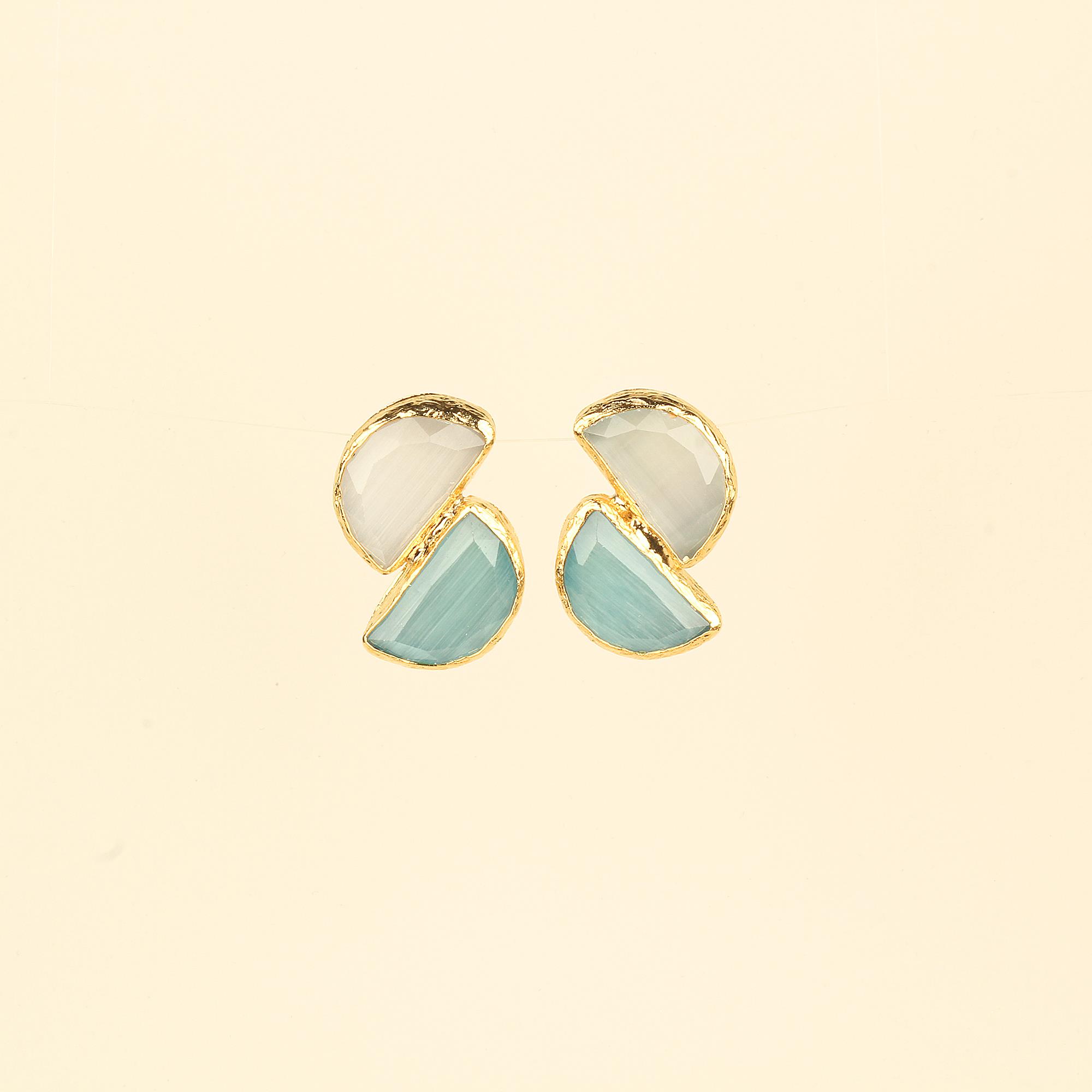 Duo White-Blue Cats Eye Earrings
