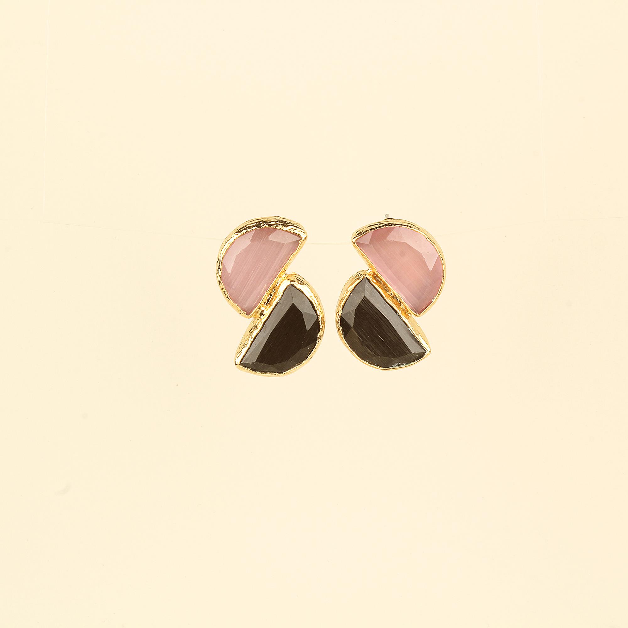 Duo White-Lilac Cats Eye Earrings