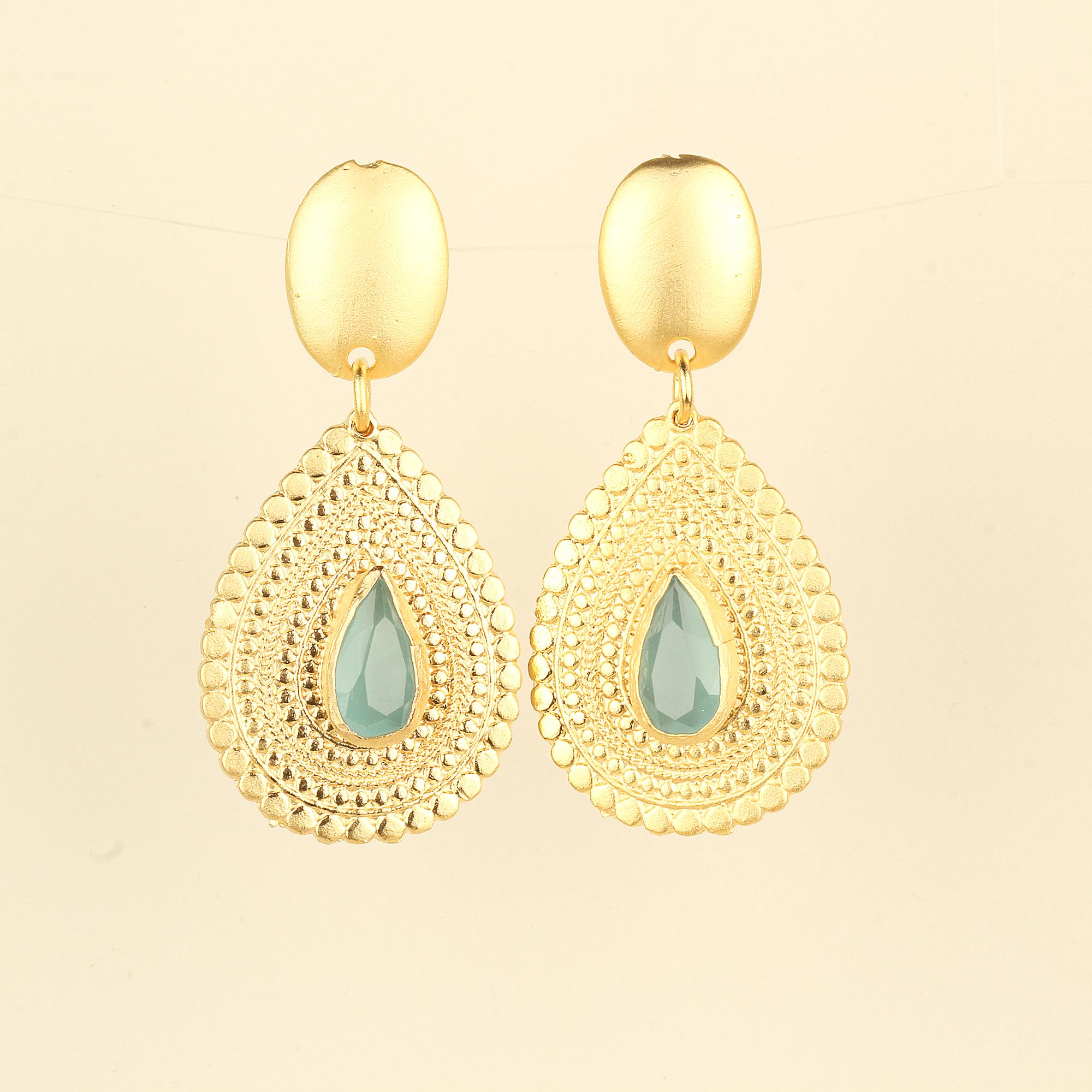Ethnic Pattern Blue Cat Eye Stone Earrings