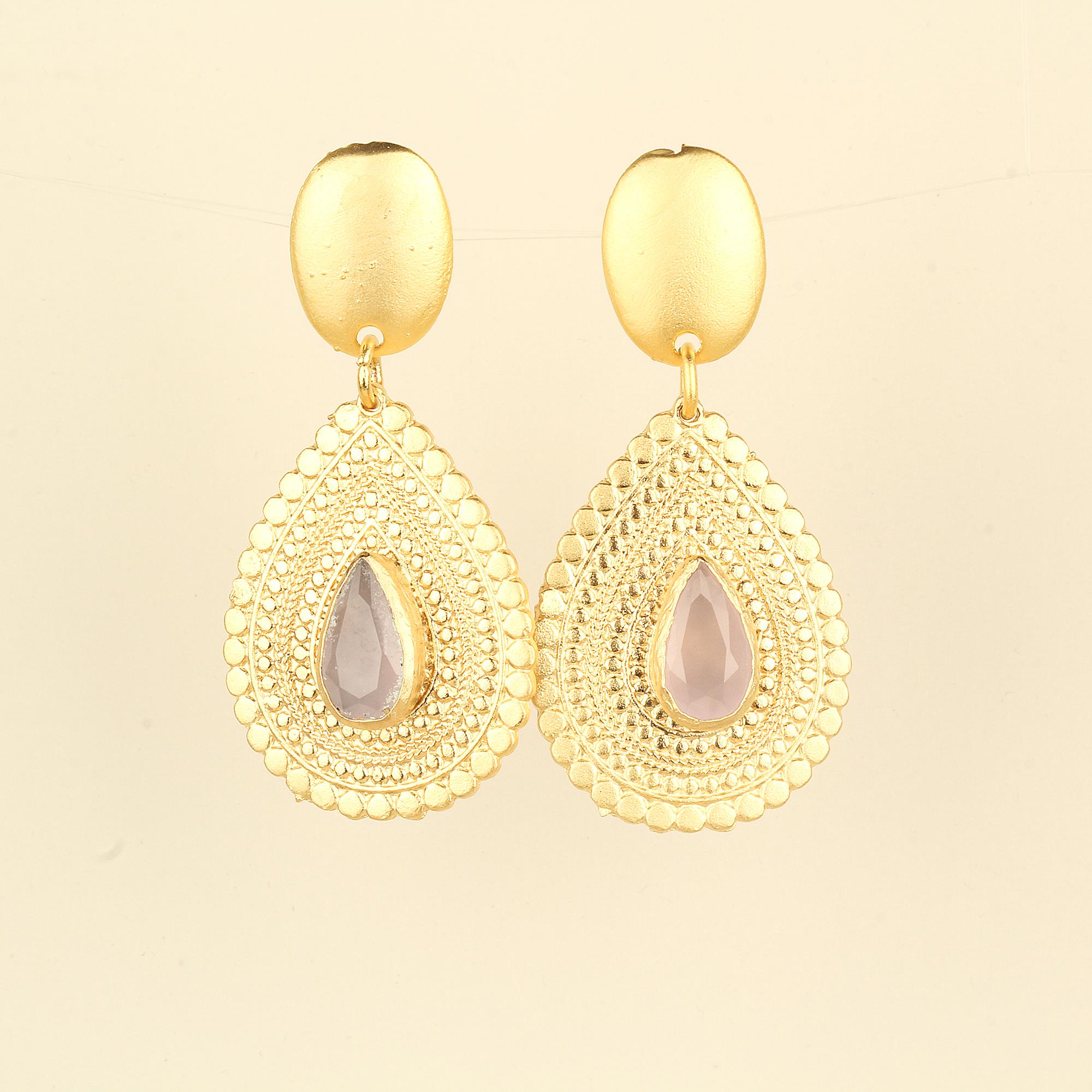 Ethnic Pattern Lilac Cat Eye Stone Earrings