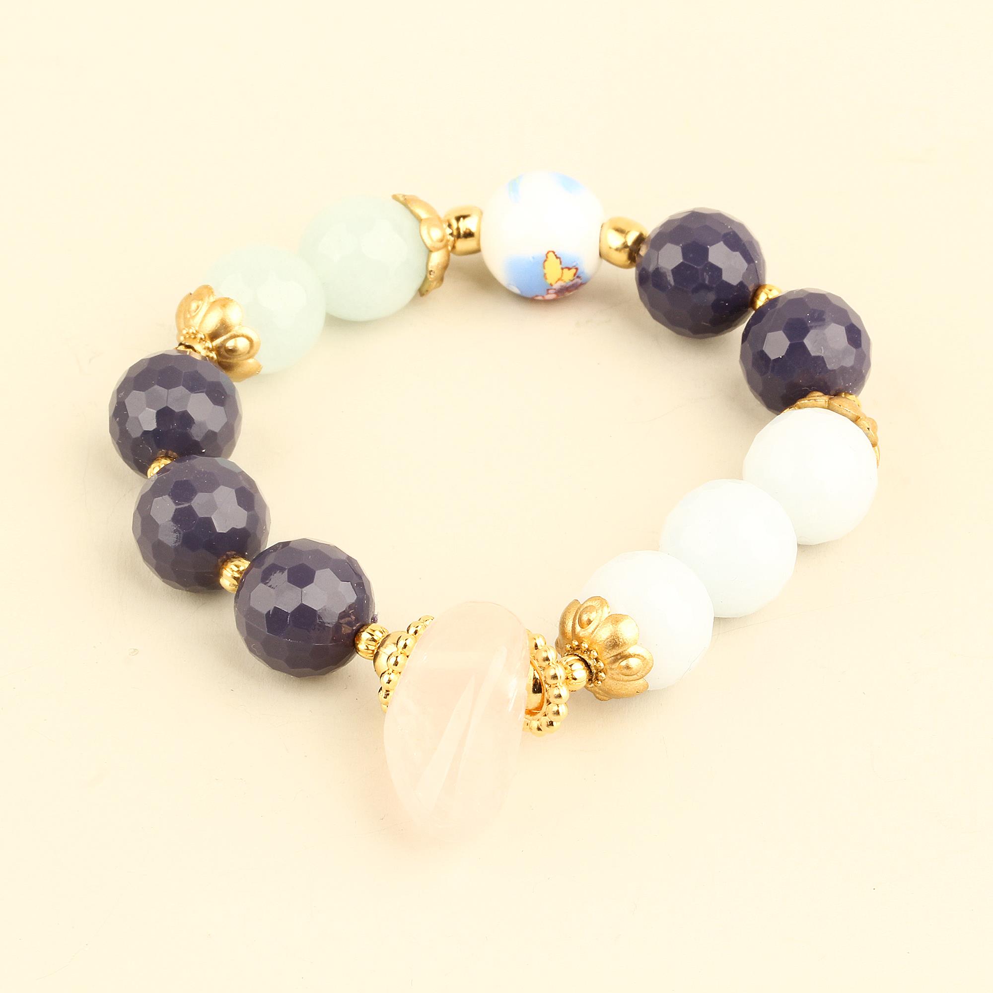 Glass Bead Detail Natural Stone Bracelet