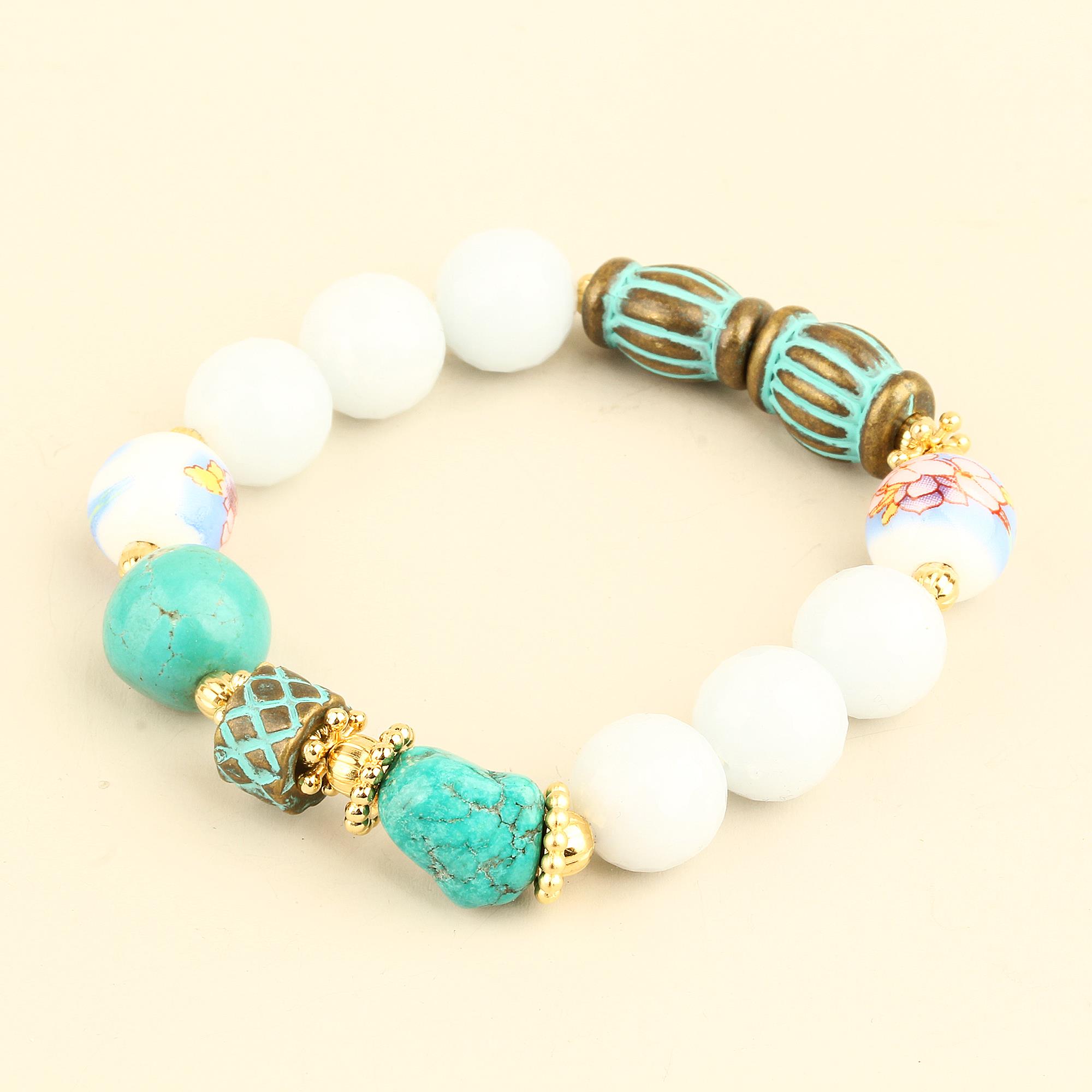 Glass Bead Detail Natural Stone Bracelet