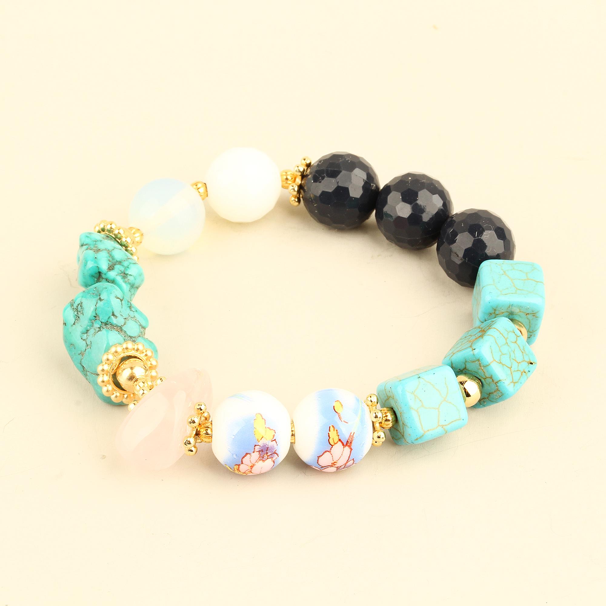 Glass Bead Detail Natural Stone Bracelet