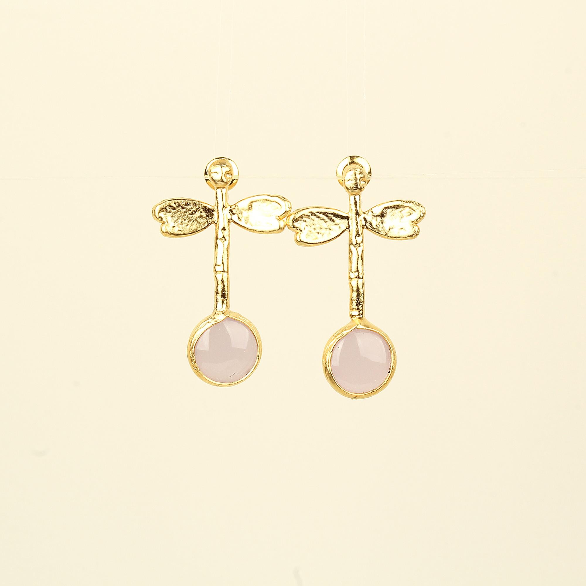 Gray Glass Bead Dragonfly Earrings