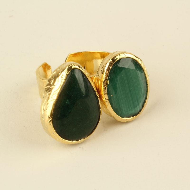 Gray & Red Teardrop Cats Eye Duo Ring