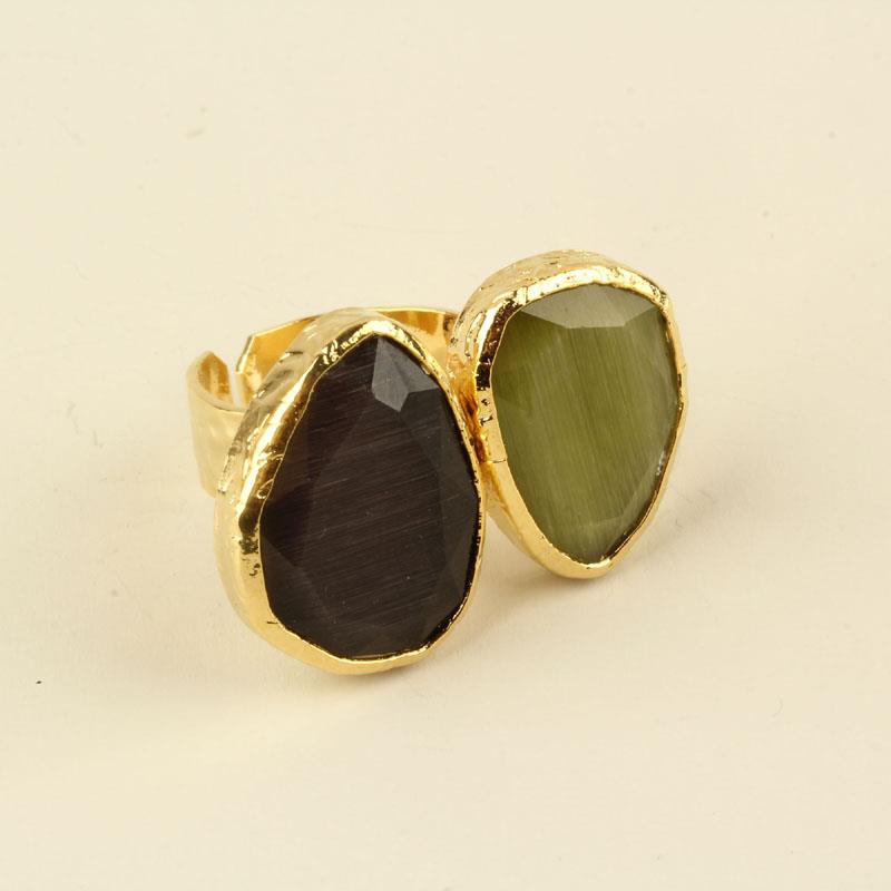 Gray Teardrop Cats Eye Duo Ring