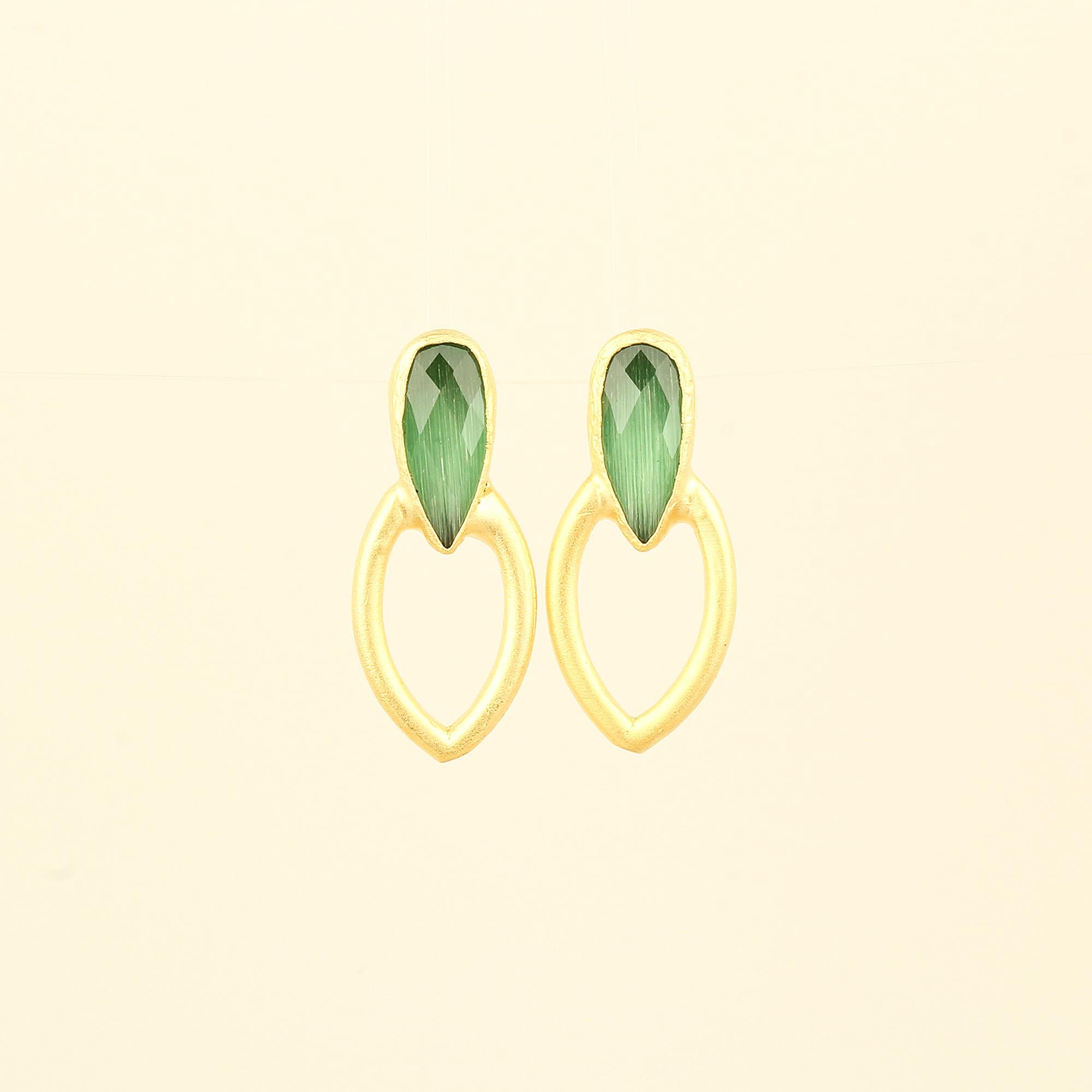 Green Cat Stone Drop Earrings