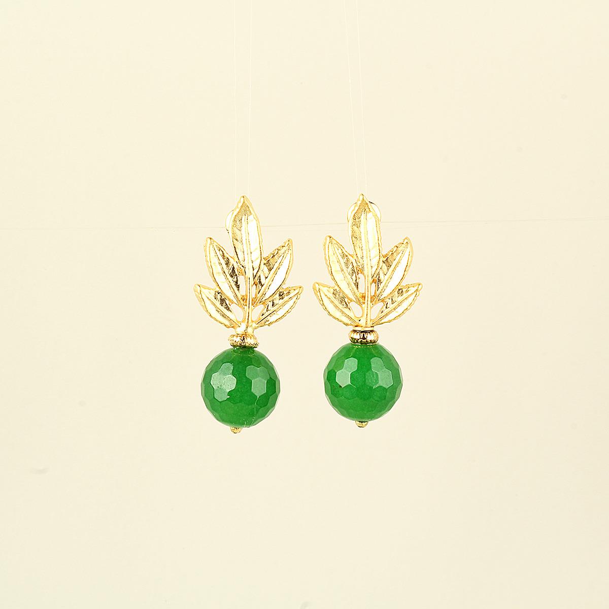 Green Natural Stone Leaf Earrings