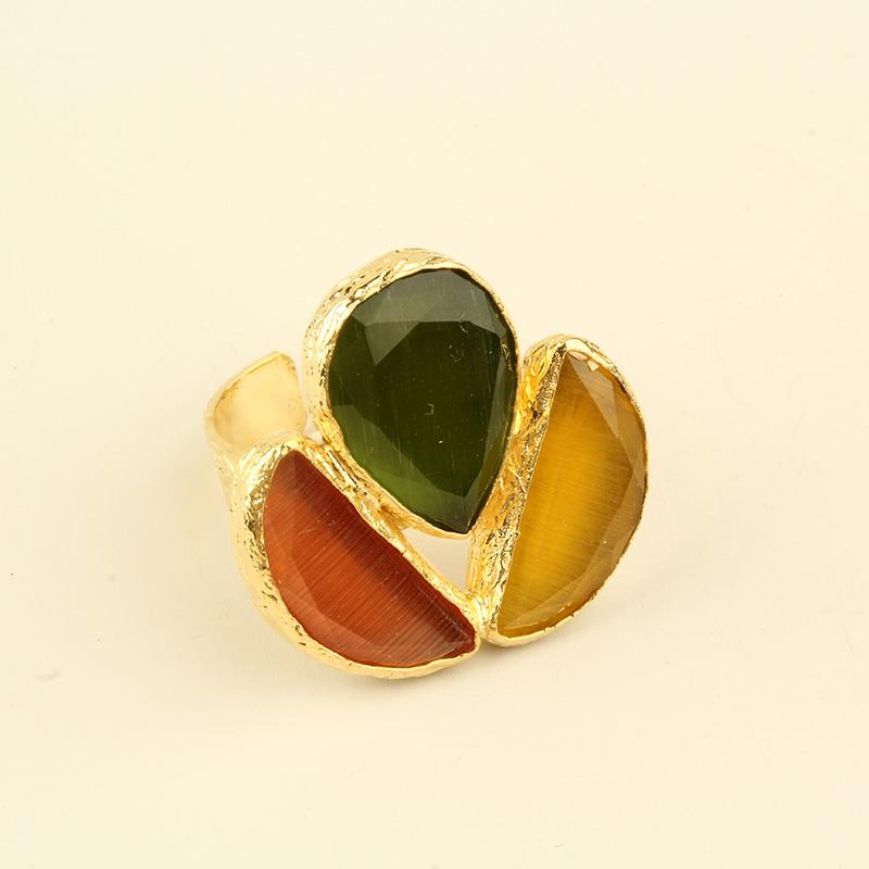 Green&Orange&Yellow Cats Eye Trio Ring