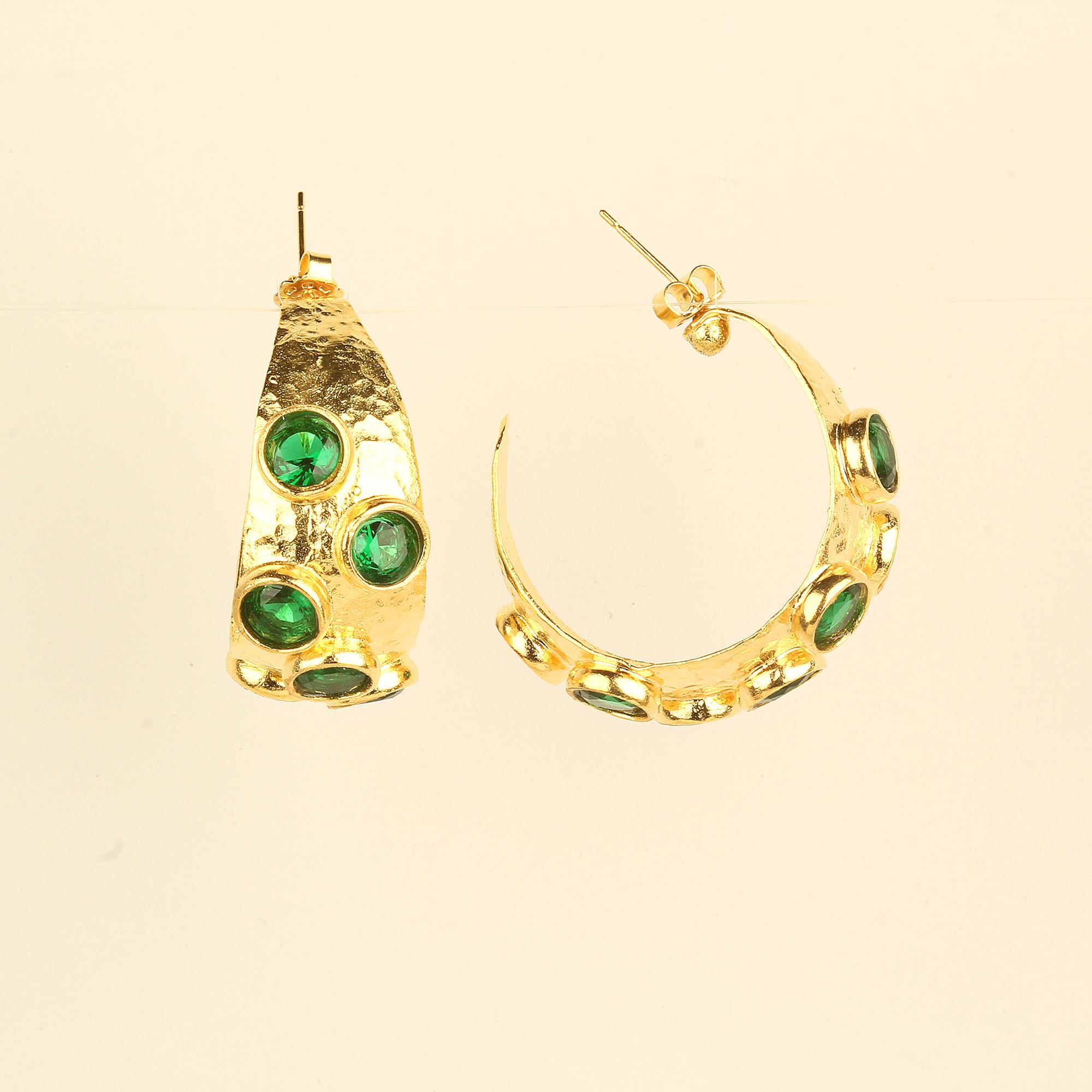 Hoop Earrings with Green Zircon Stone