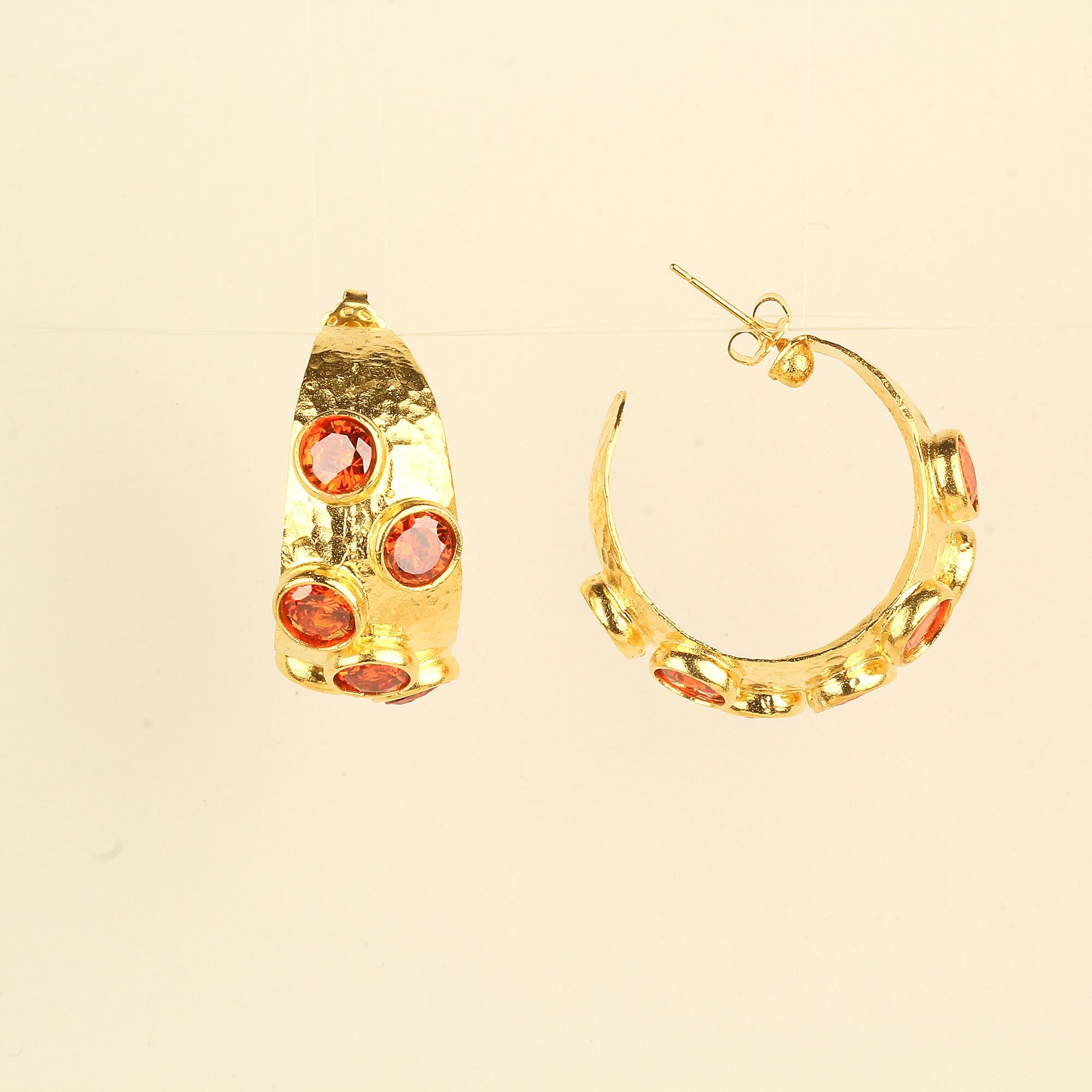 Hoop Earrings with Orange Zircon Stone