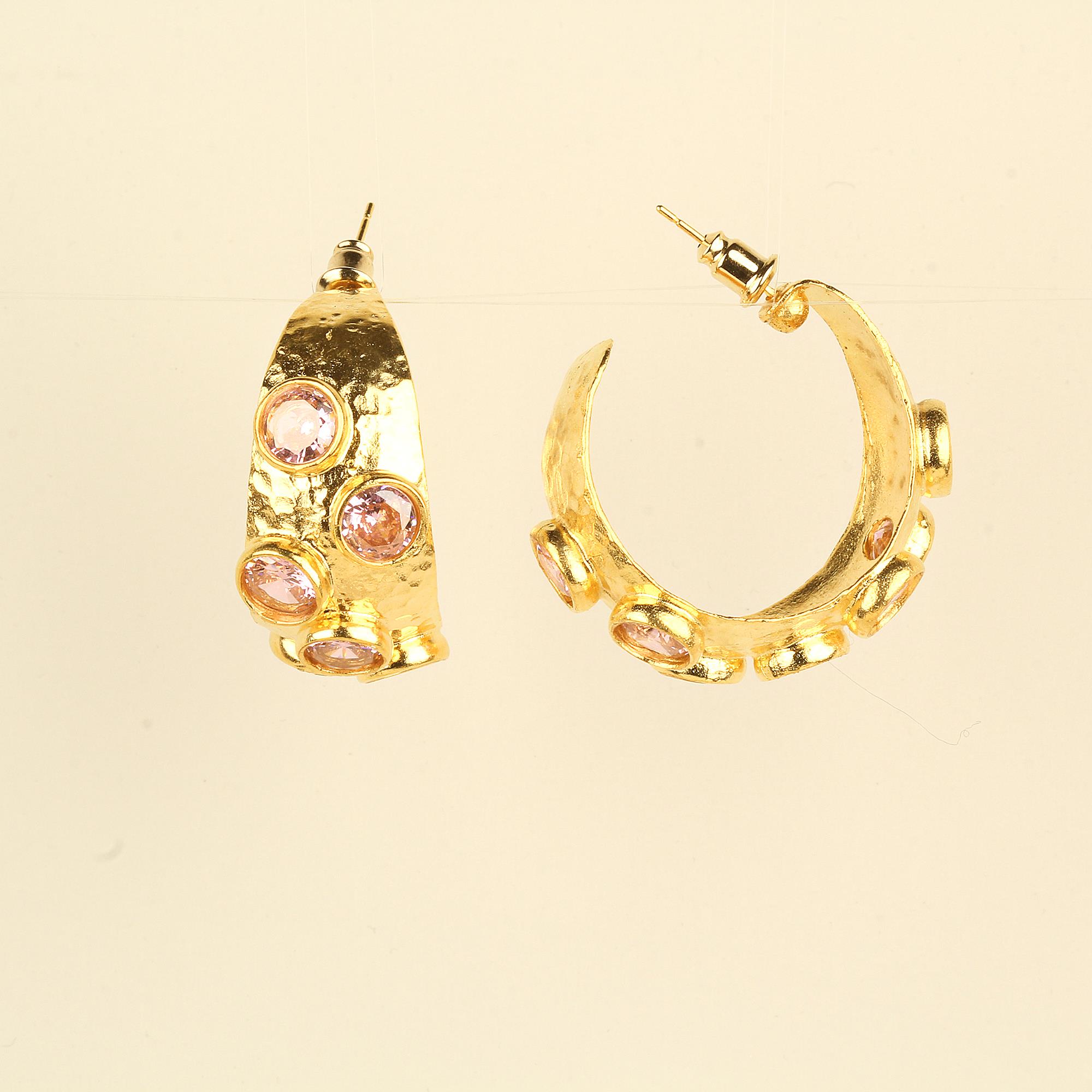 Hoop Earrings with Pink Zircon Stone
