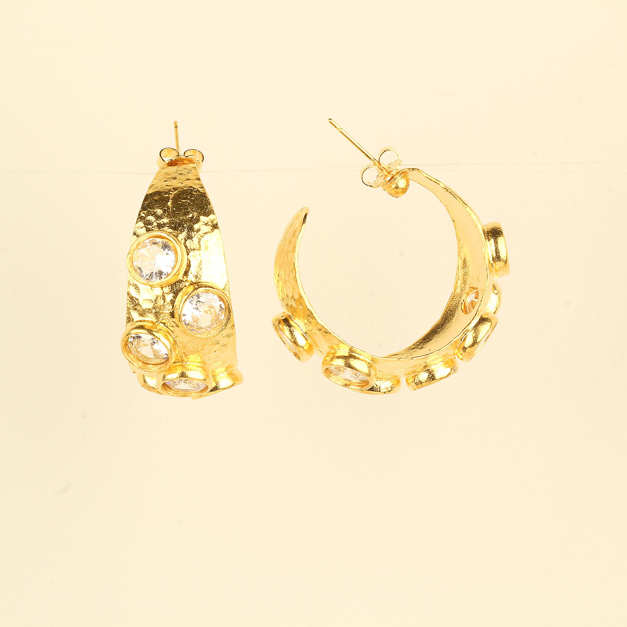 Hoop Earrings with White Zircon Stone