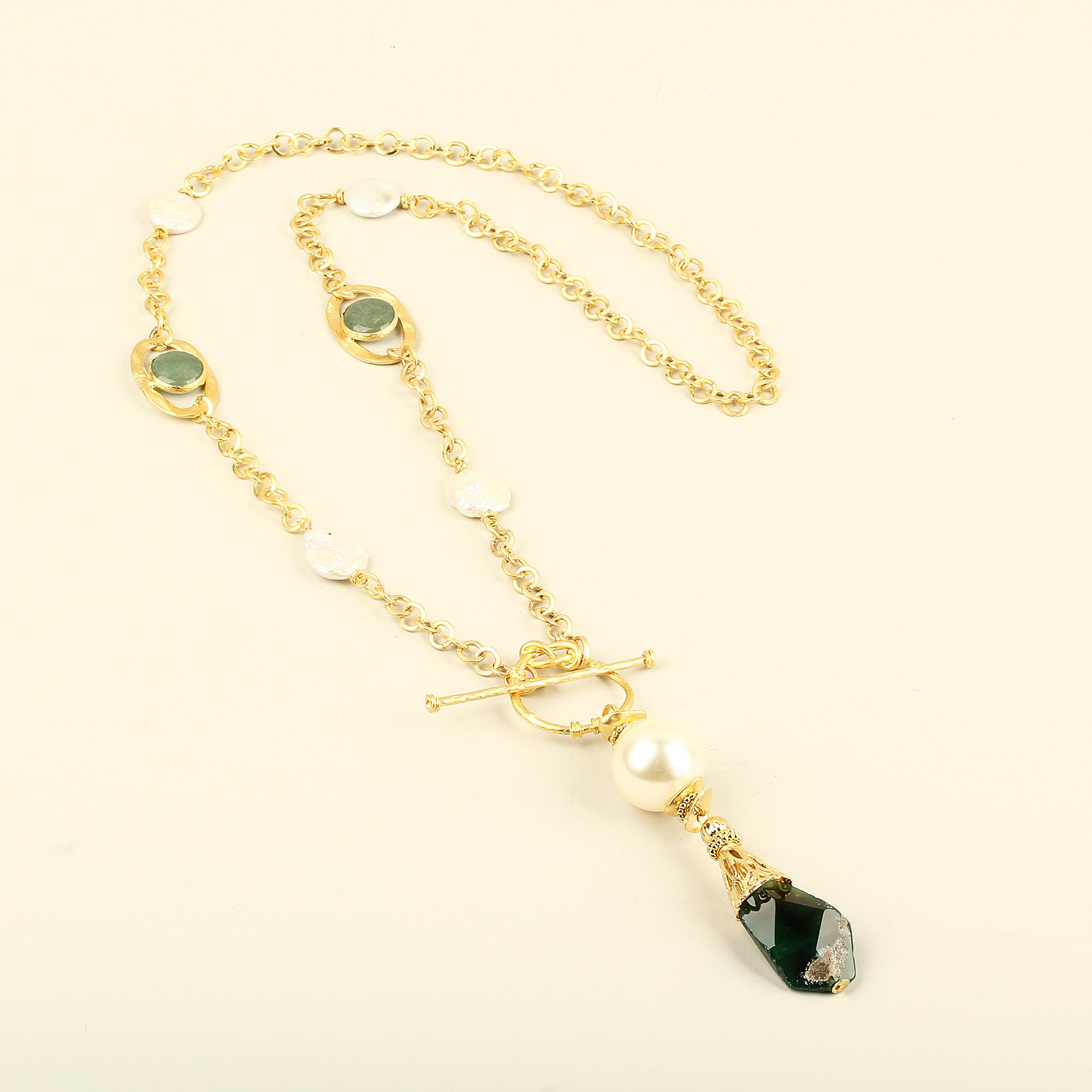Hoop Locked Natural Stone Chain Necklace