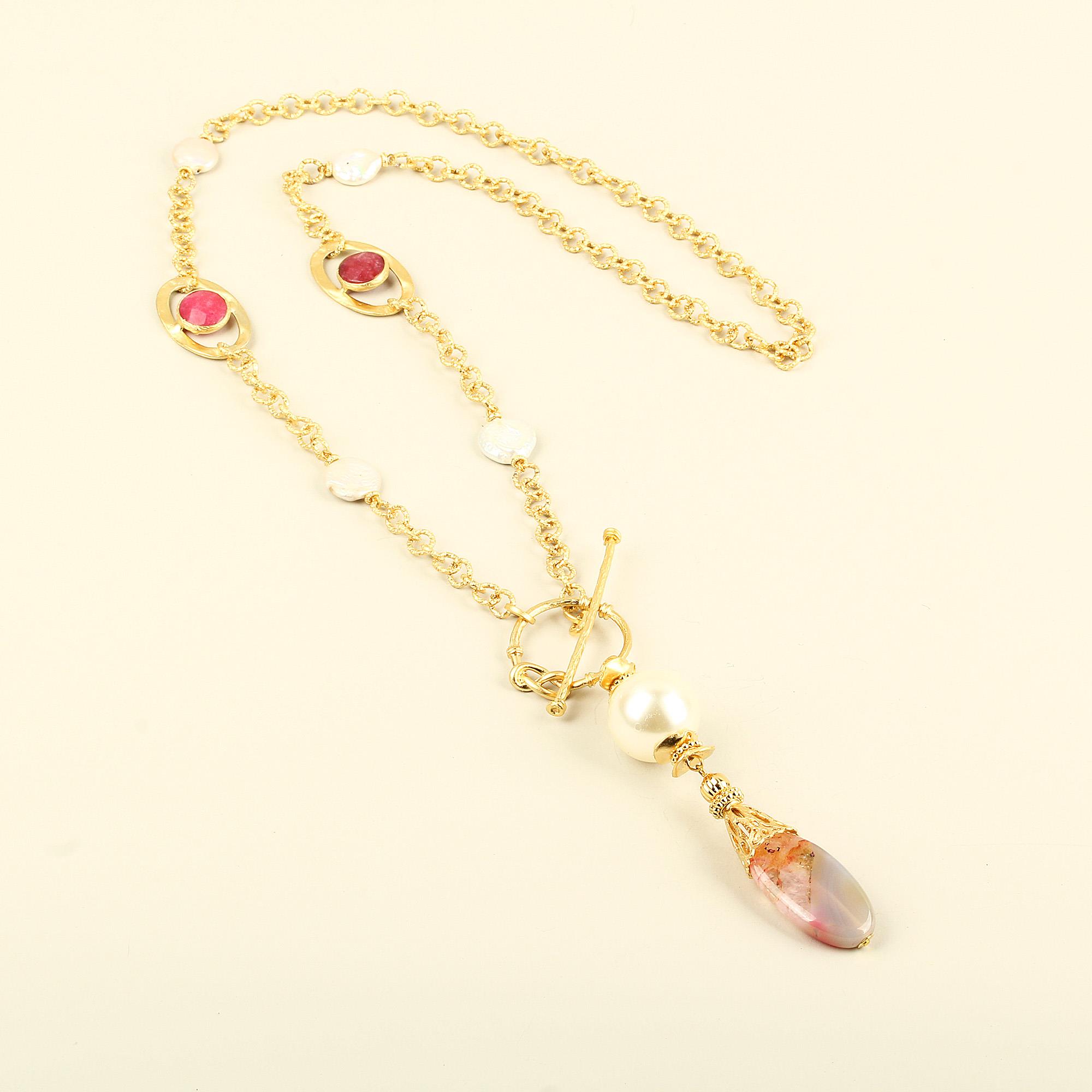 Hoop Locked Natural Stone Chain Necklace