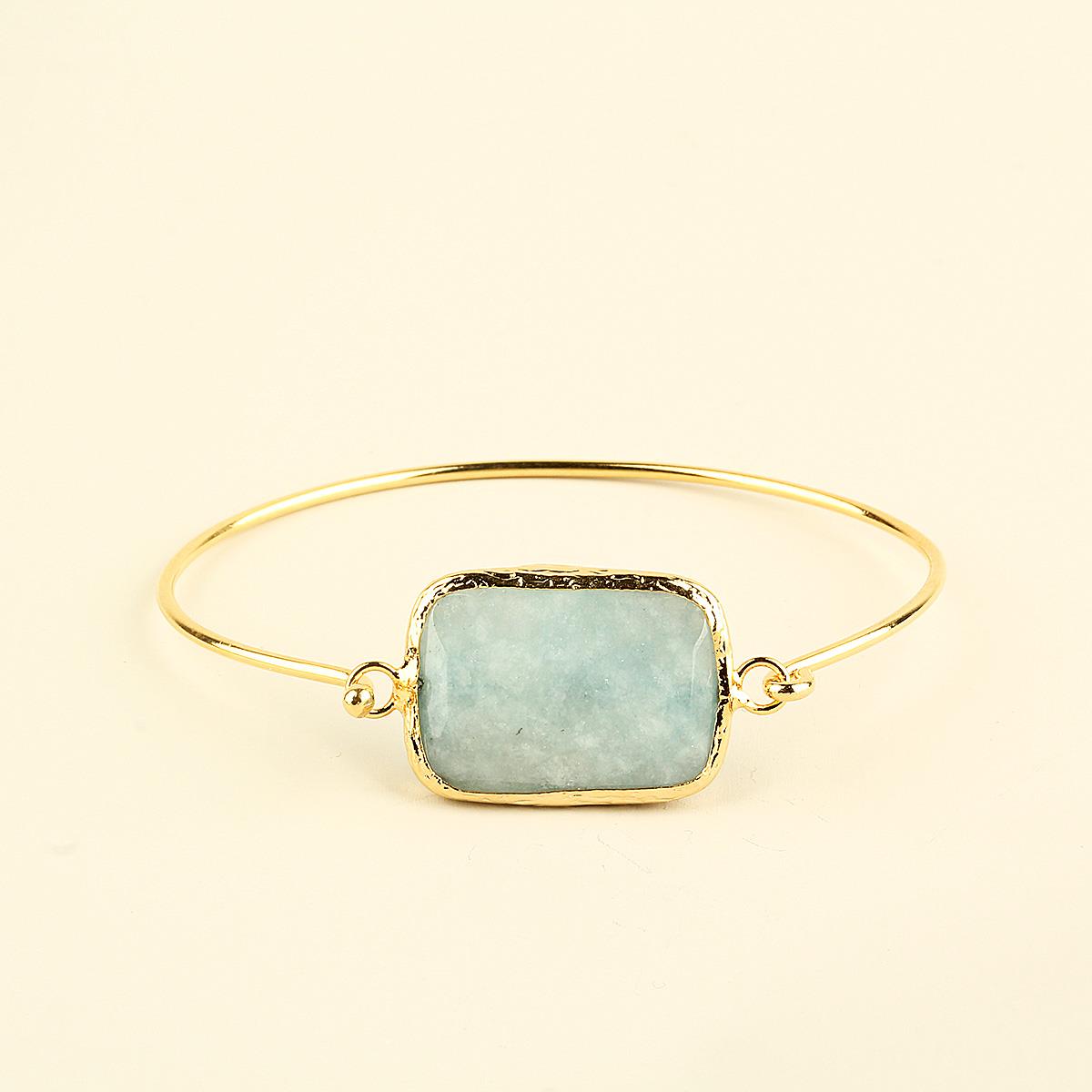 Ice Blue Natural Stone Square Metal Bracelet