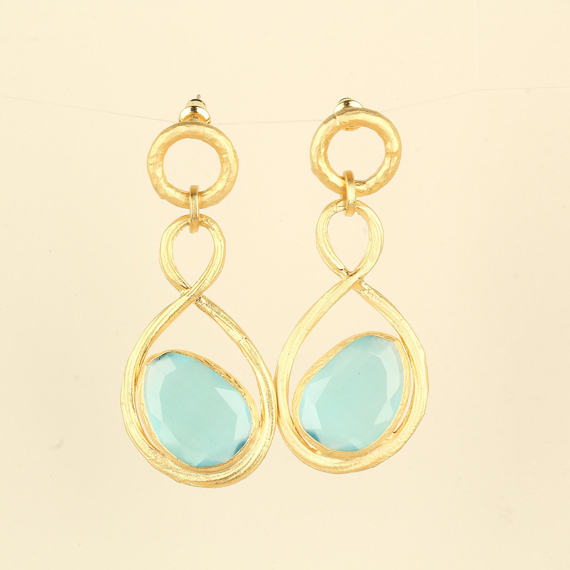 Infinity Dangled Blue Cat Eye Stone Earrings