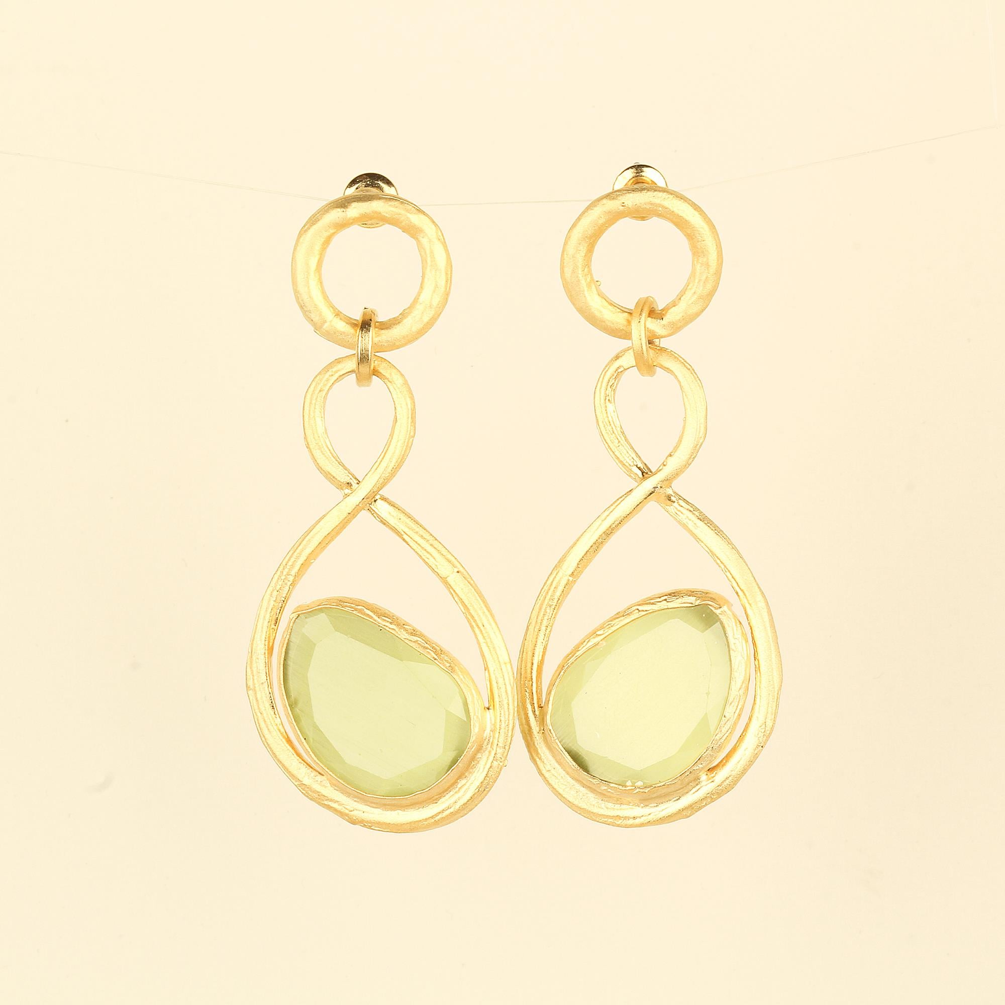 Infinity Dangled Green Cat Eye Stone Earrings