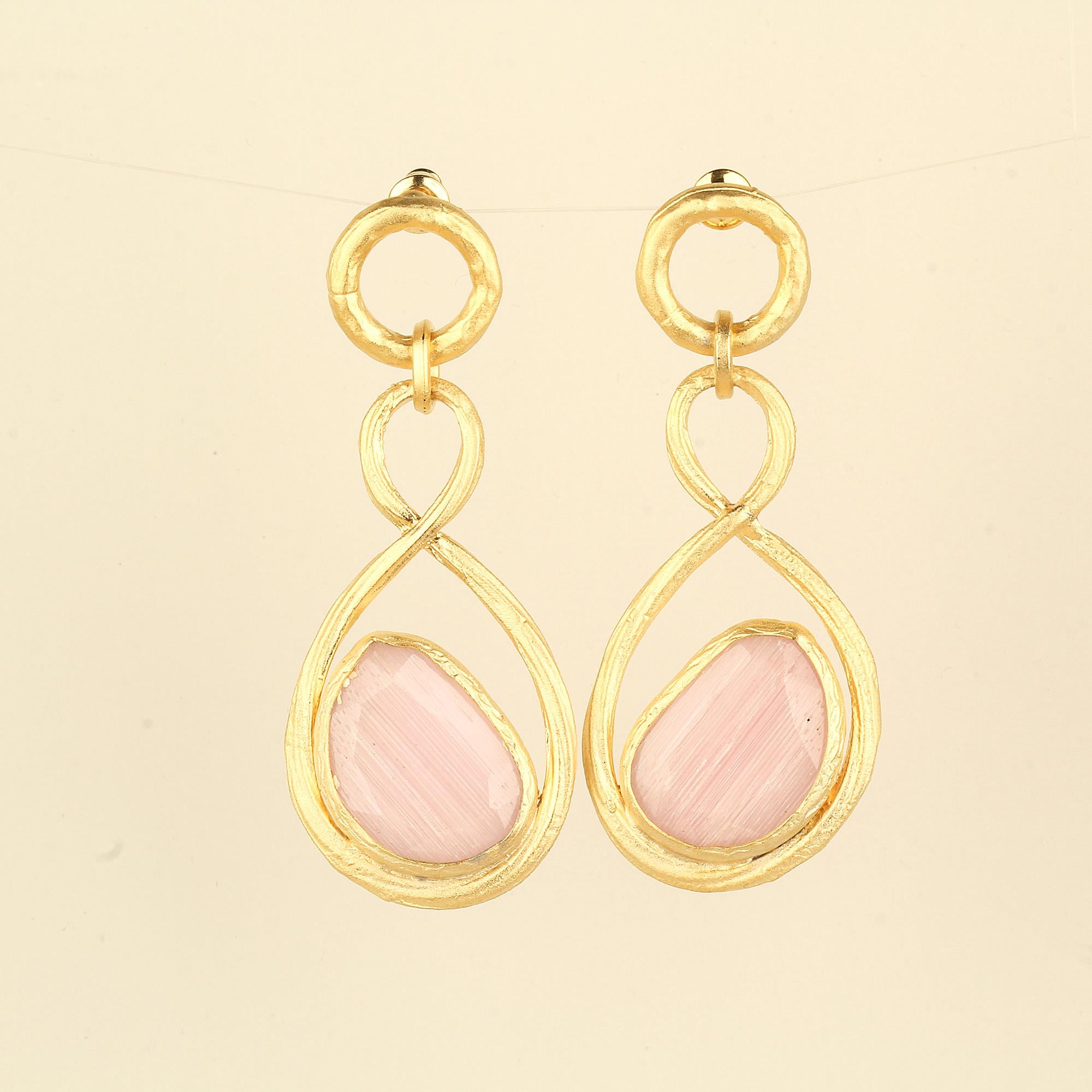 Infinity Dangled Pink Cat Eye Stone Earrings