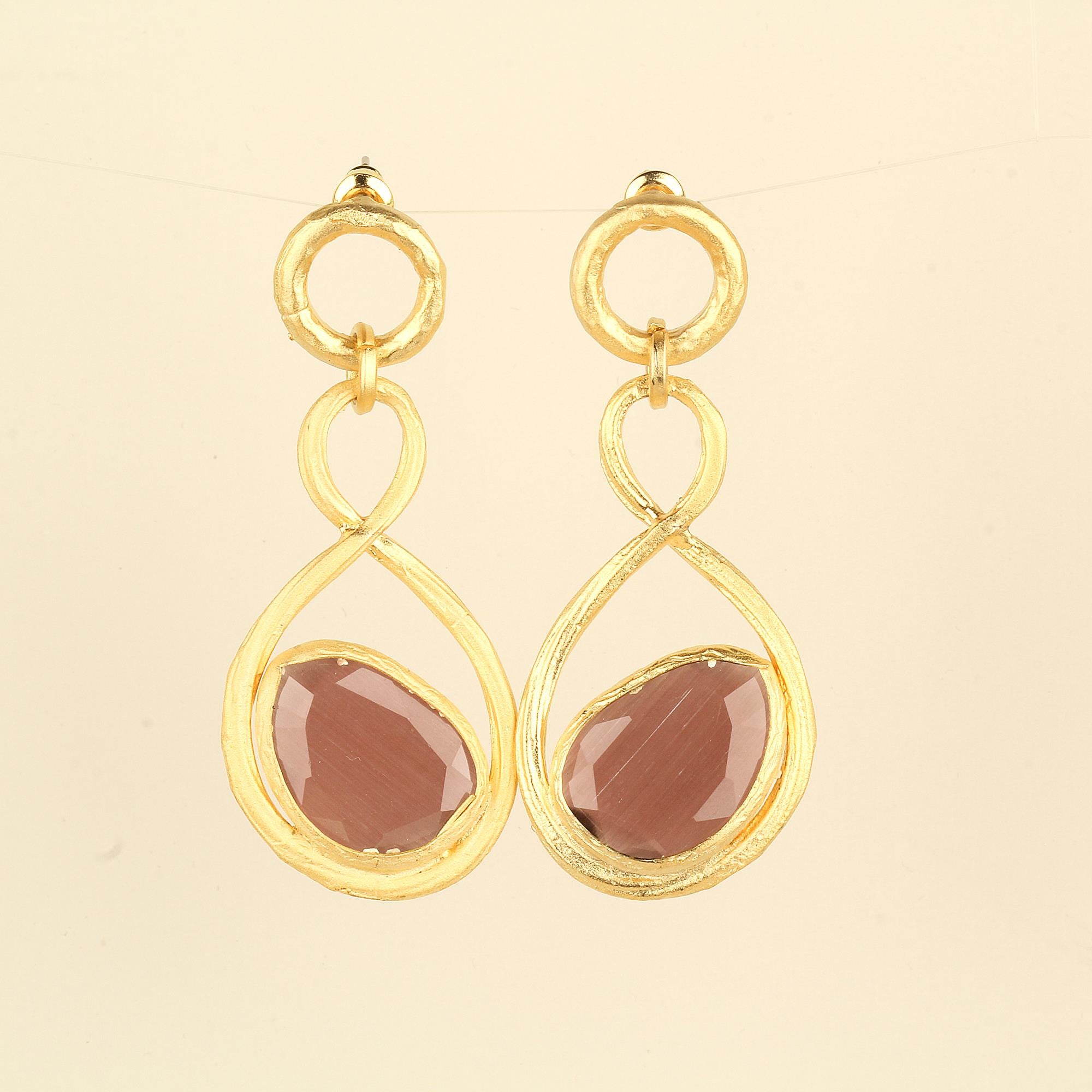 Infinity Dangled Purple Cat Eye Stone Earrings