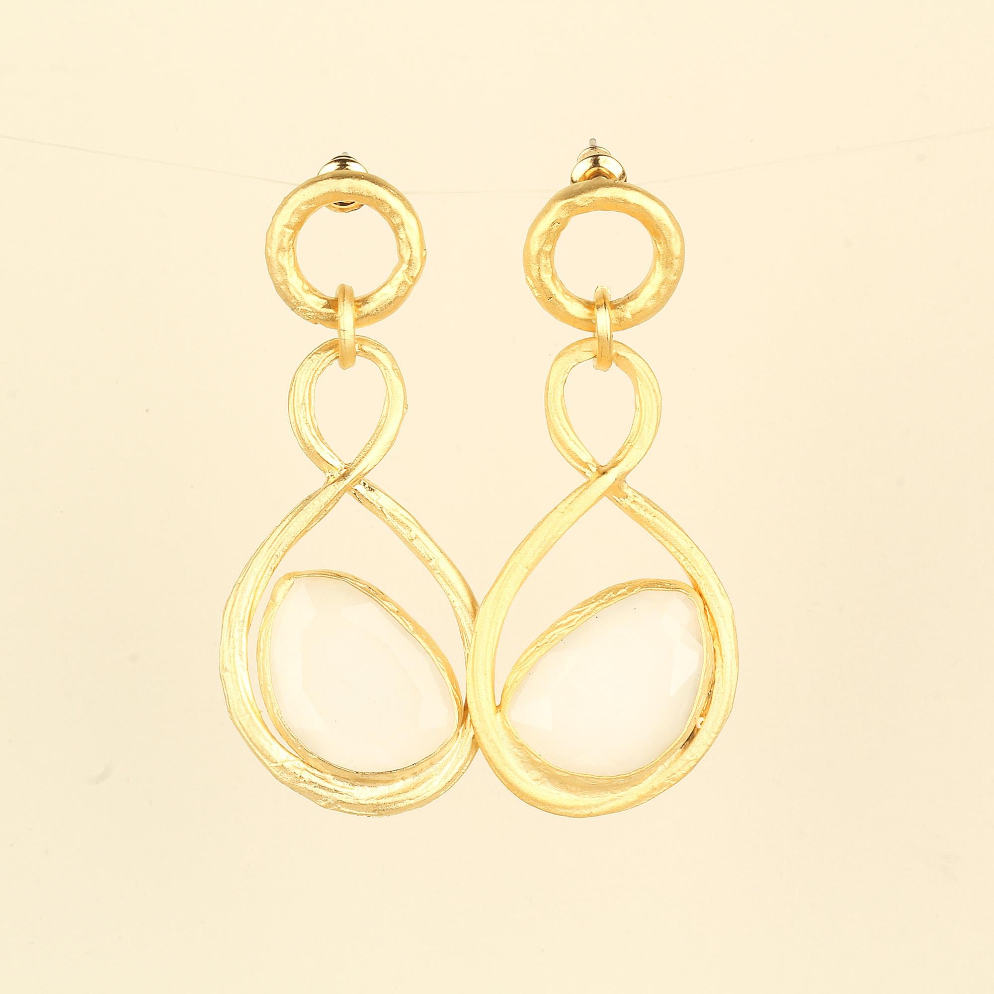 Infinity Dangled White Cat Eye Stone Earrings