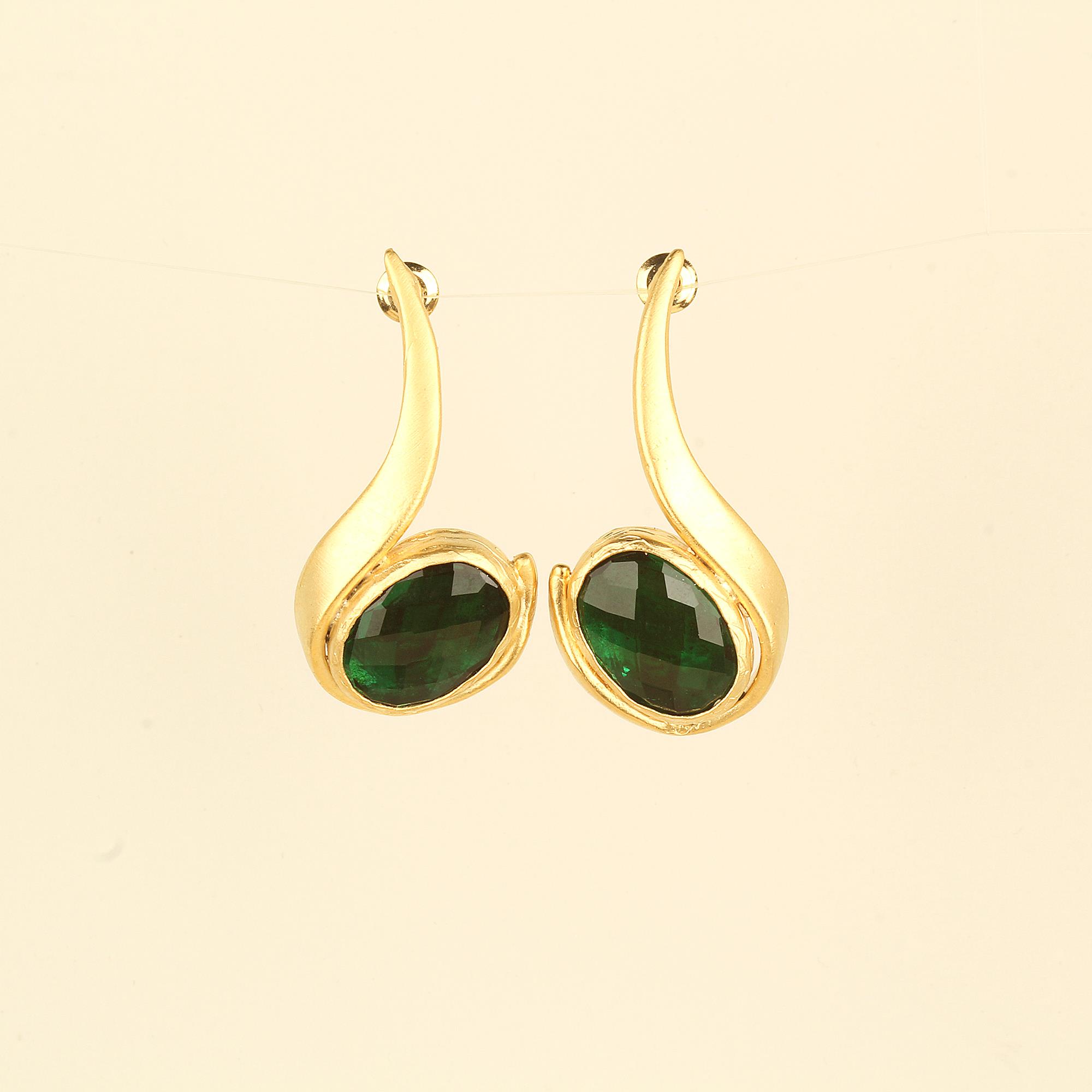 J Earrings with Green Glass