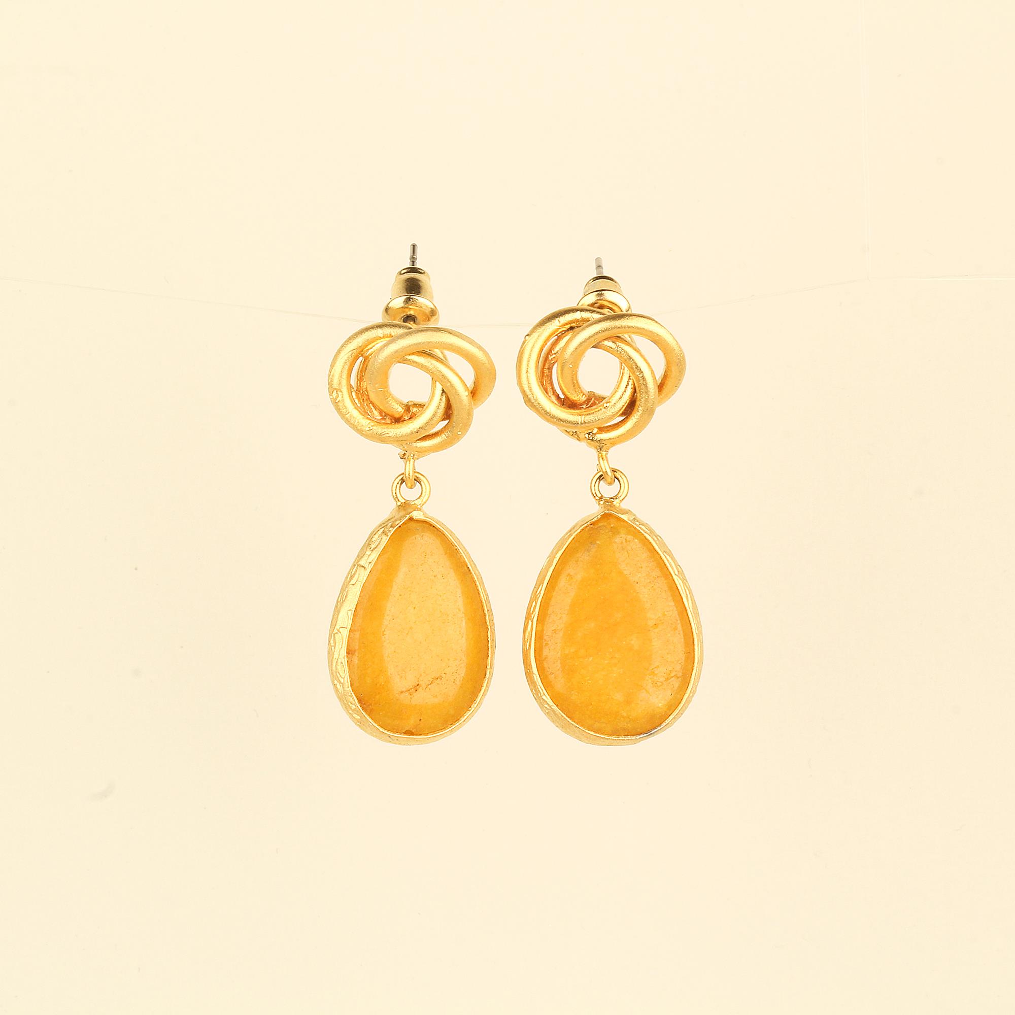 Knot Earrings with Yellow Natural Stone