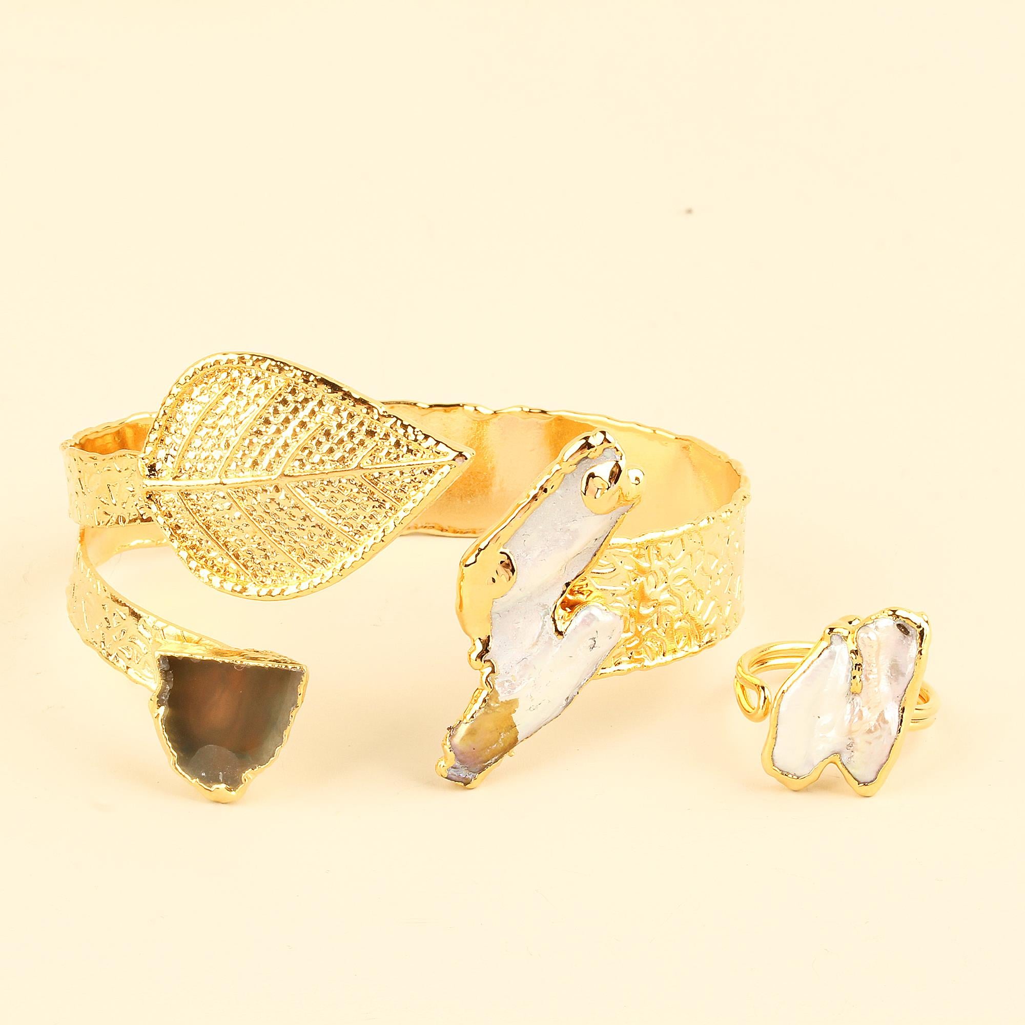 Leaf Cuff and Pearl Ring