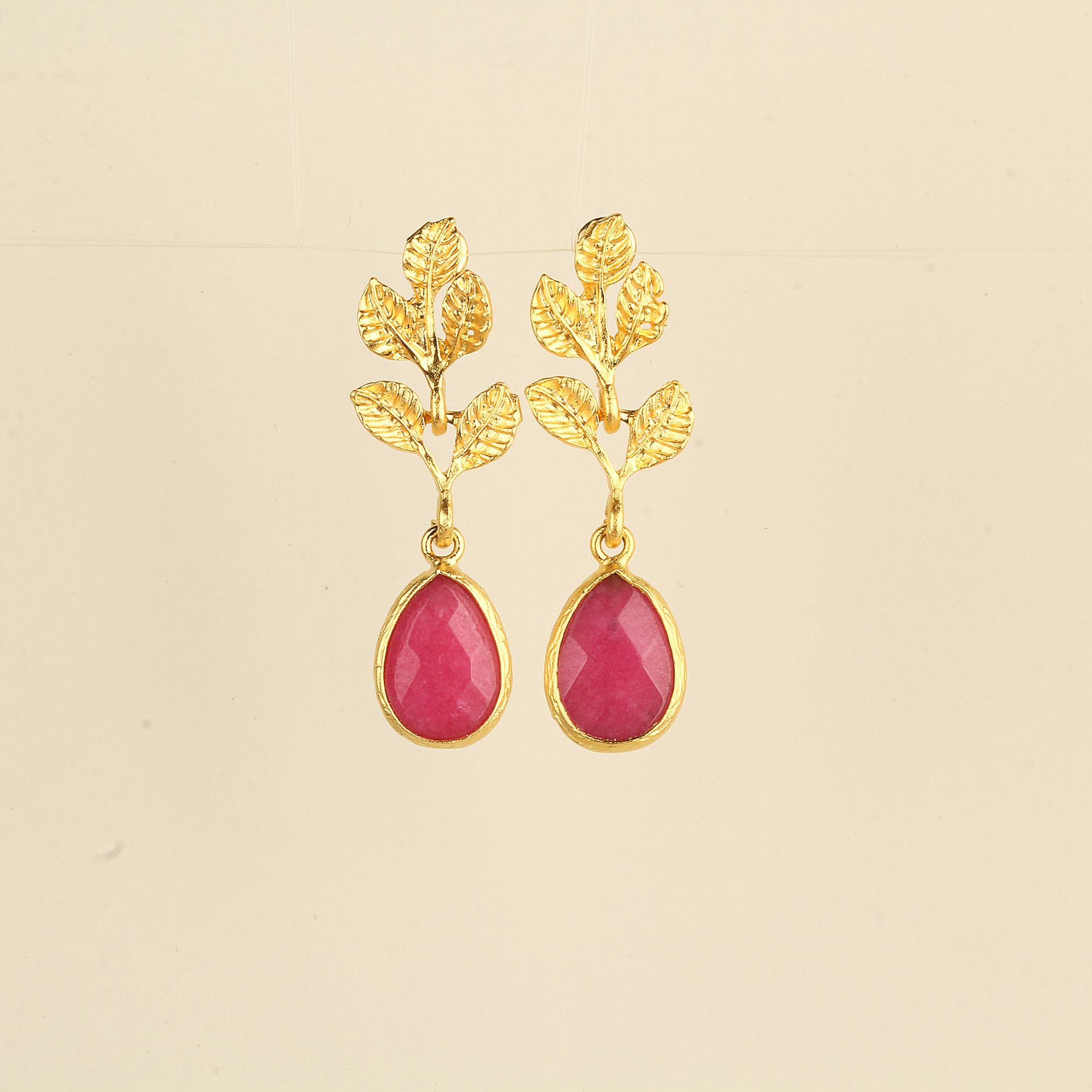 Leaf Pink Natural Stone Earrings
