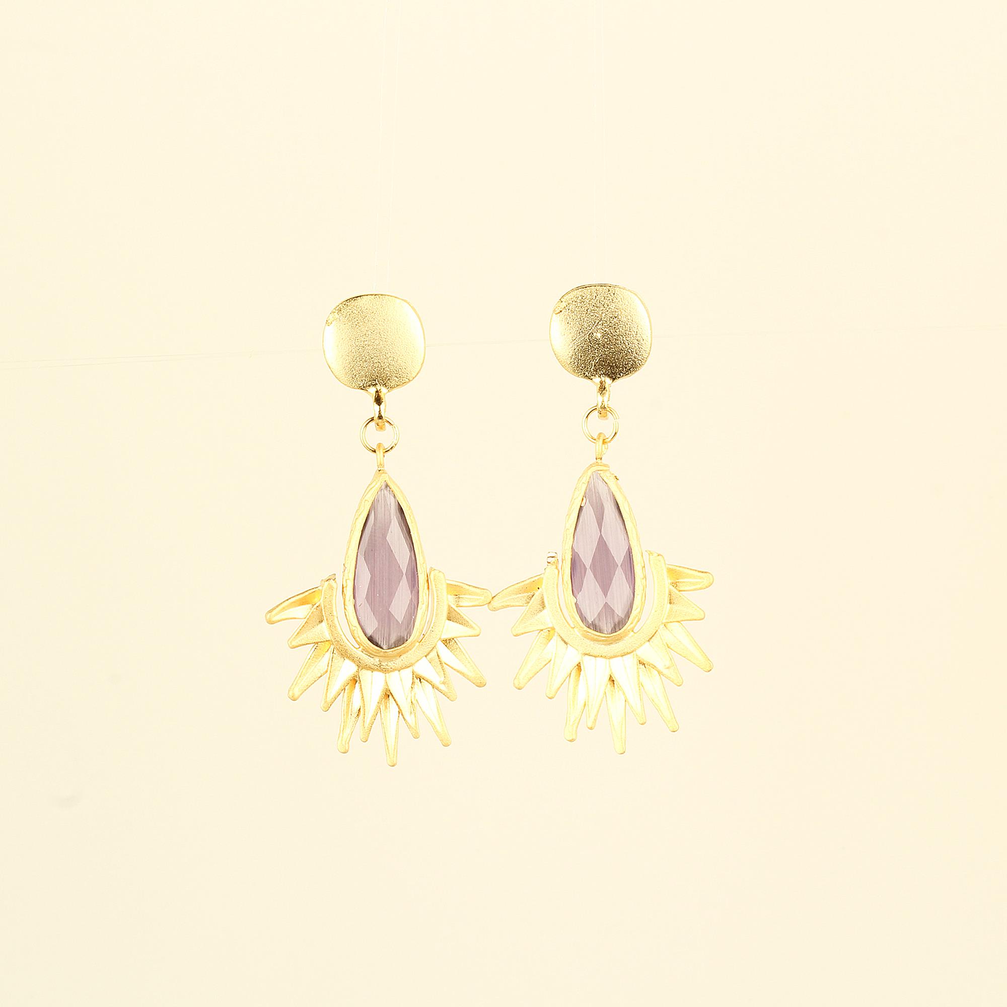 Lilac Cat Eye Stone Sunray Earrings