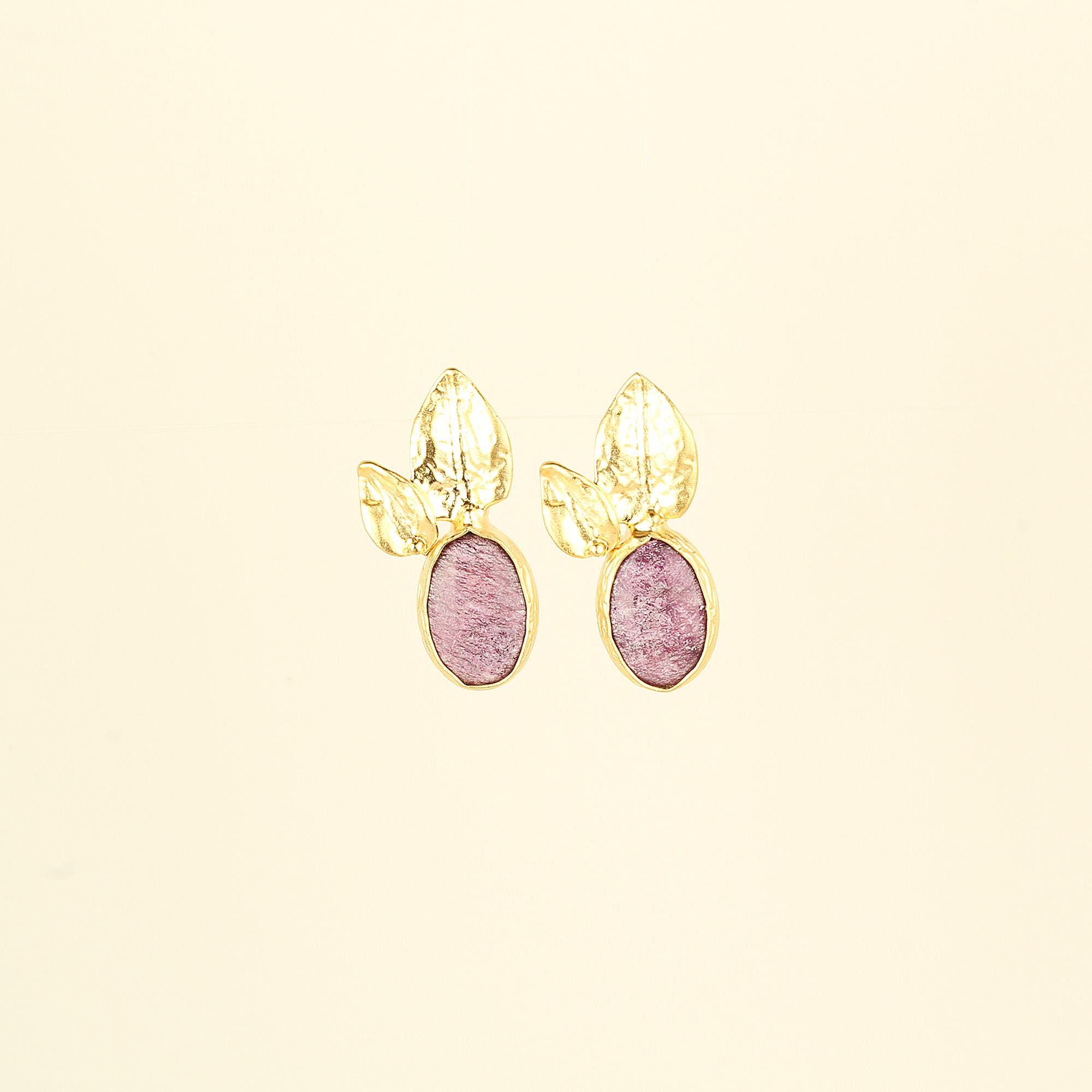Lilac Natural Stone Leaf Earrings