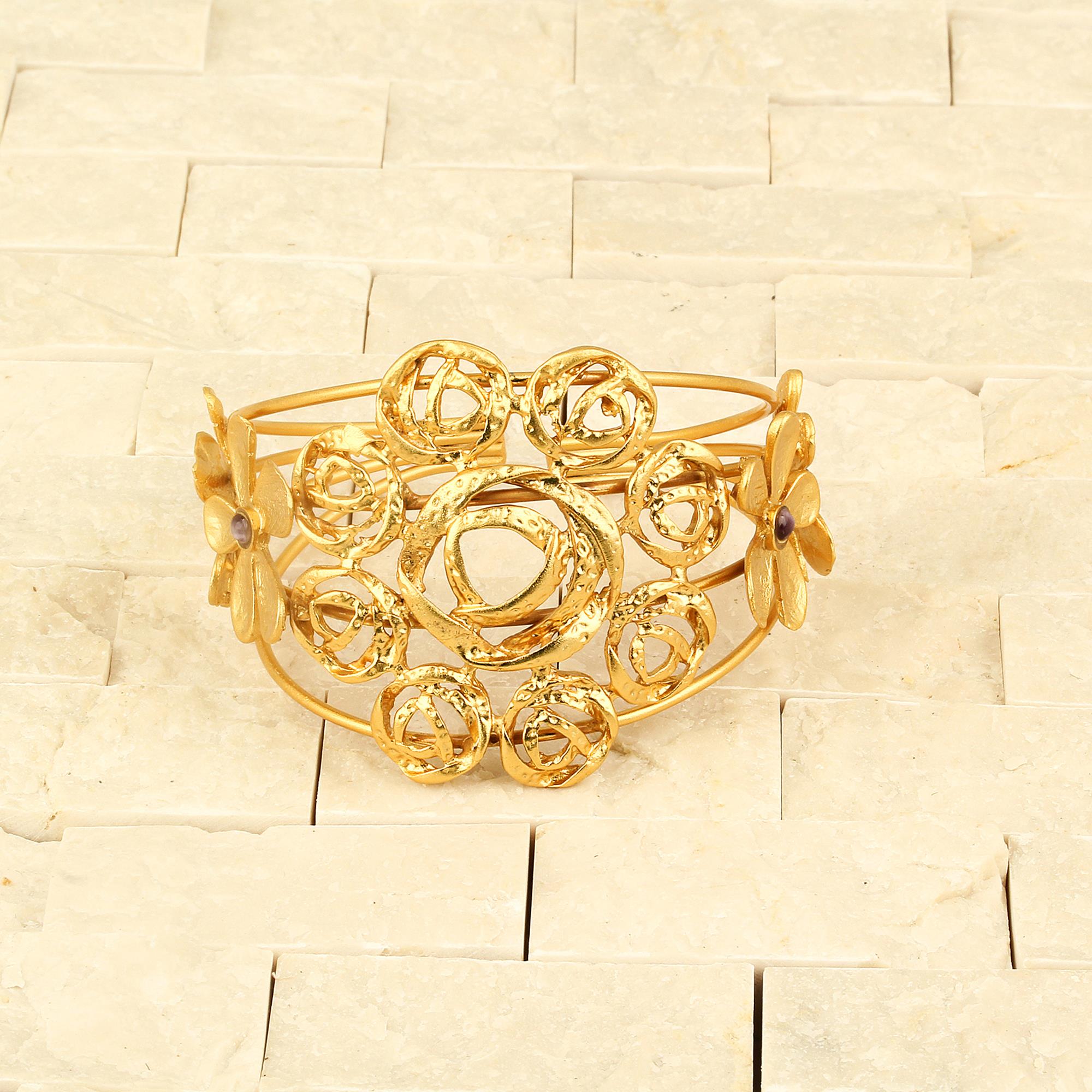 Metal Cuff with Purple Bead