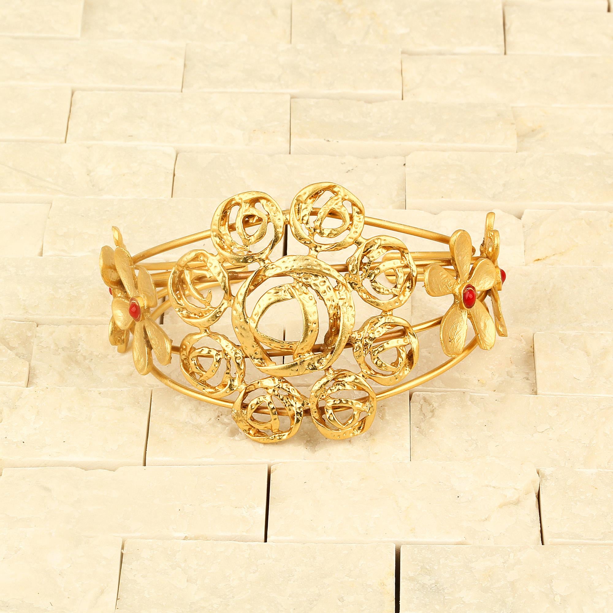 Metal Cuff with Red Bead