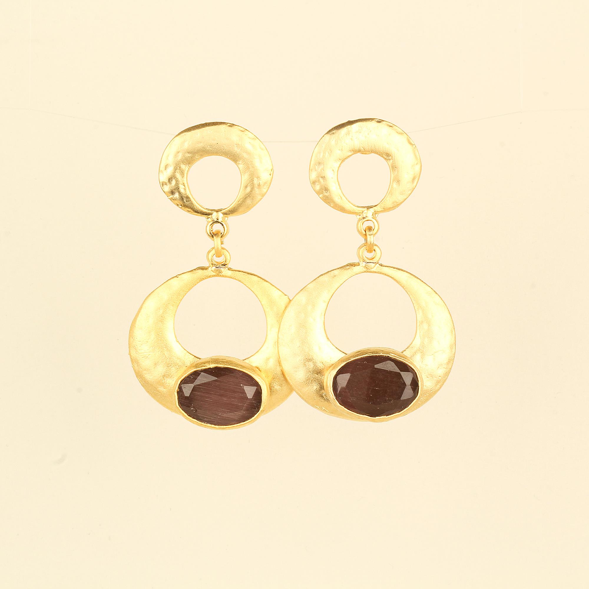 Metal Dangled Brown Cat Eye Earrings