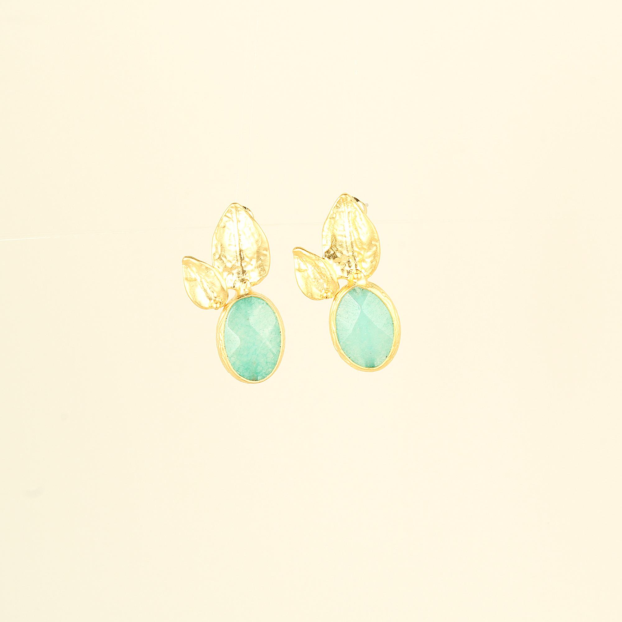 Mint Natural Stone Leaf Earrings