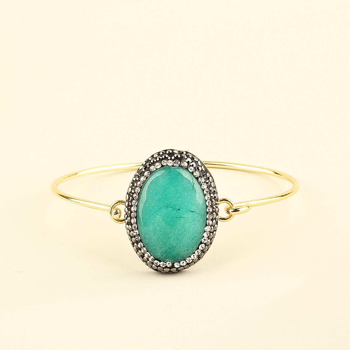 Mint Natural Stone Oval Metal Bracelet