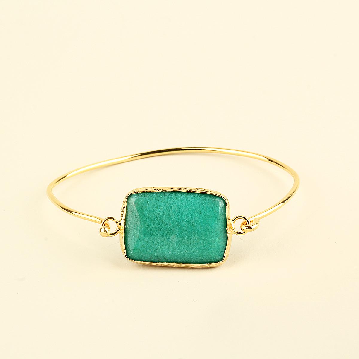 Mint Natural Stone Square Metal Bracelet