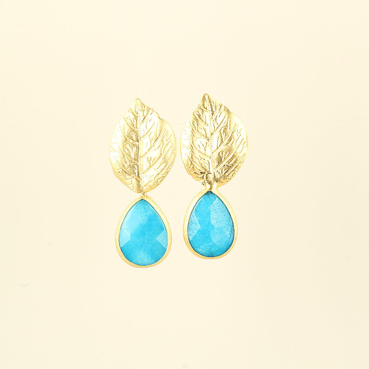 Mono Blue Natural Stone Leaf Earrings