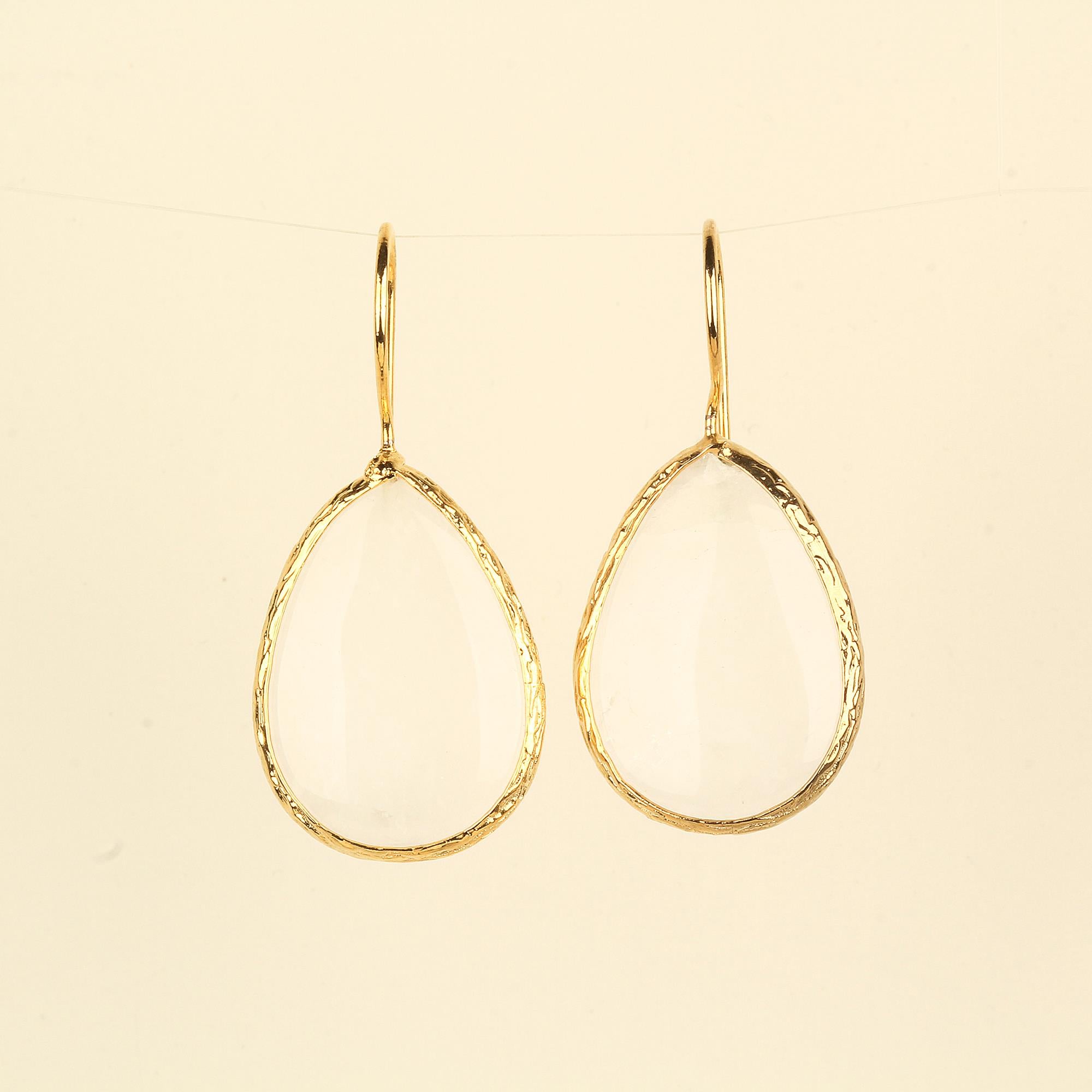 Mono Crystal Quartz Stone Drop Earrings