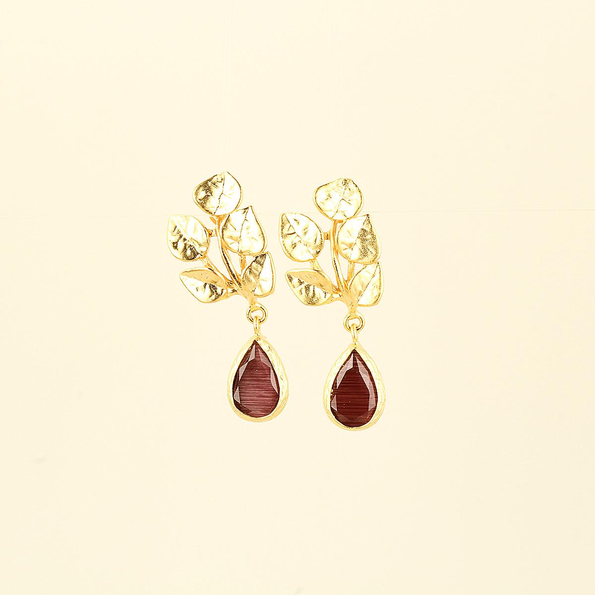 Mono Leaf Natural Stone Earrings