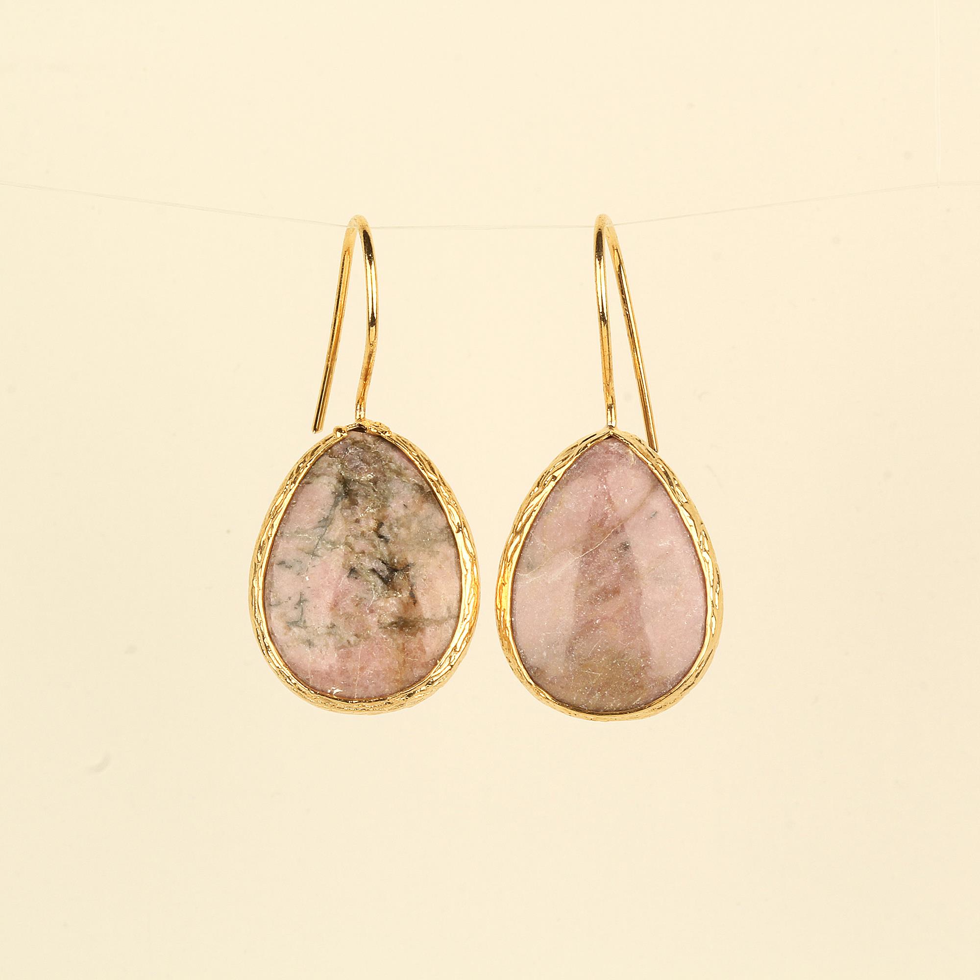 Mono Rhodonit Stone Drop Earrings