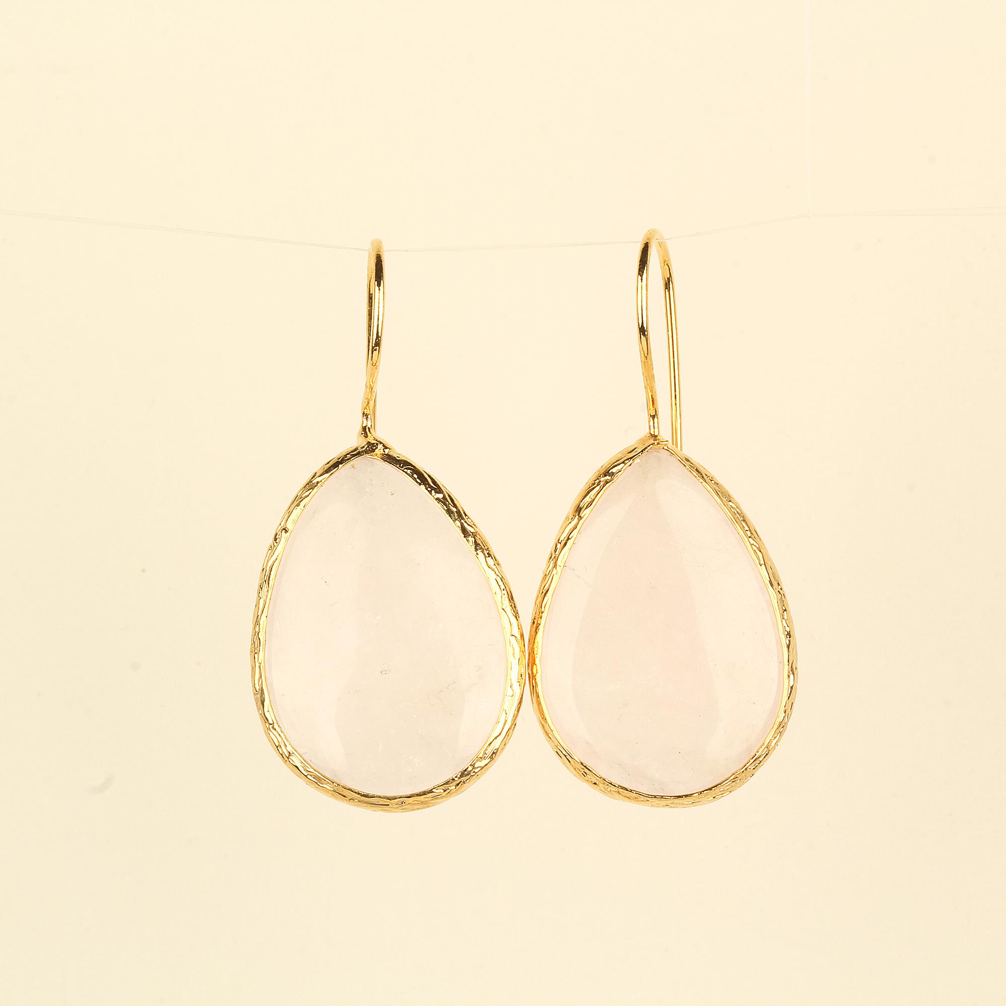 Mono Rose Quartz Stone Drop Earrings
