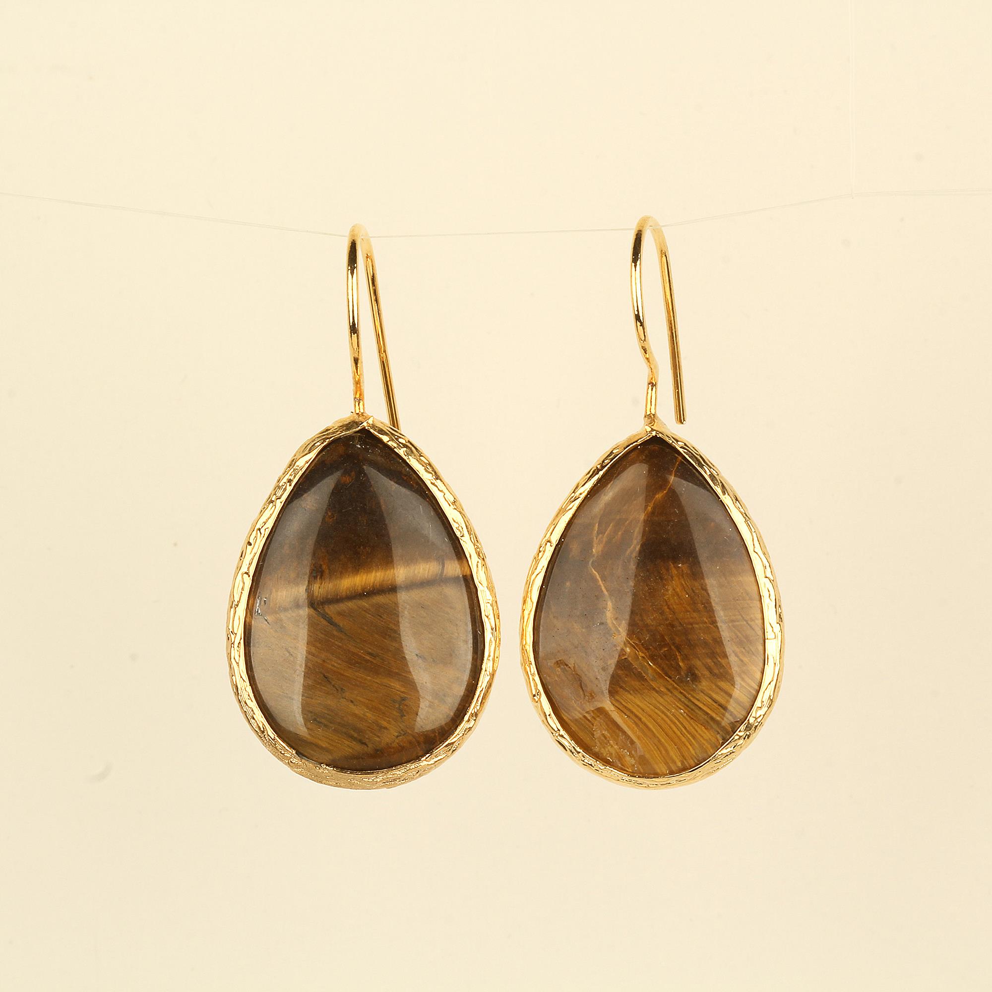Mono Tiger Eye Stone Drop Earrings