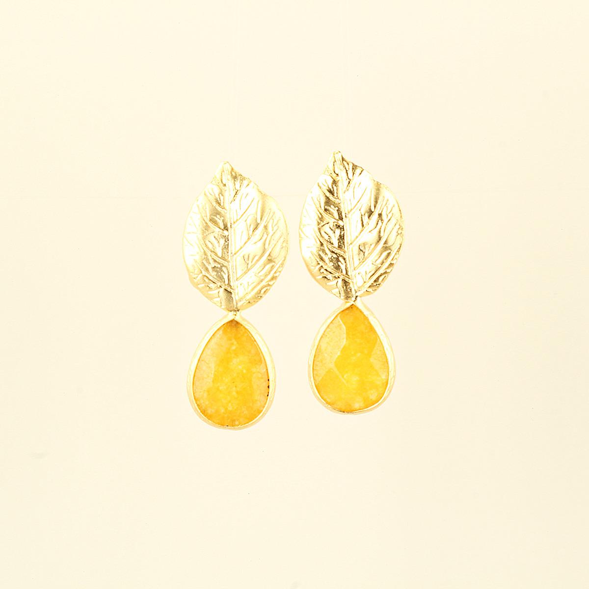 Mono Yellow Natural Stone Leaf Earrings