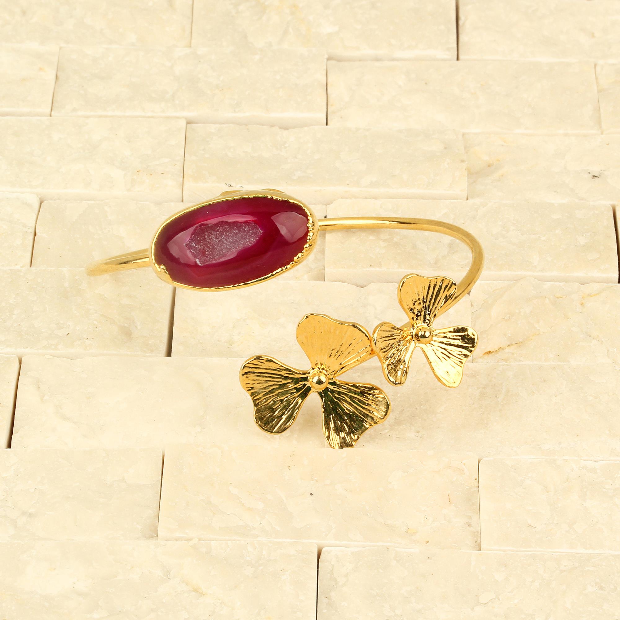 Natural Stone and Flower Cuff
