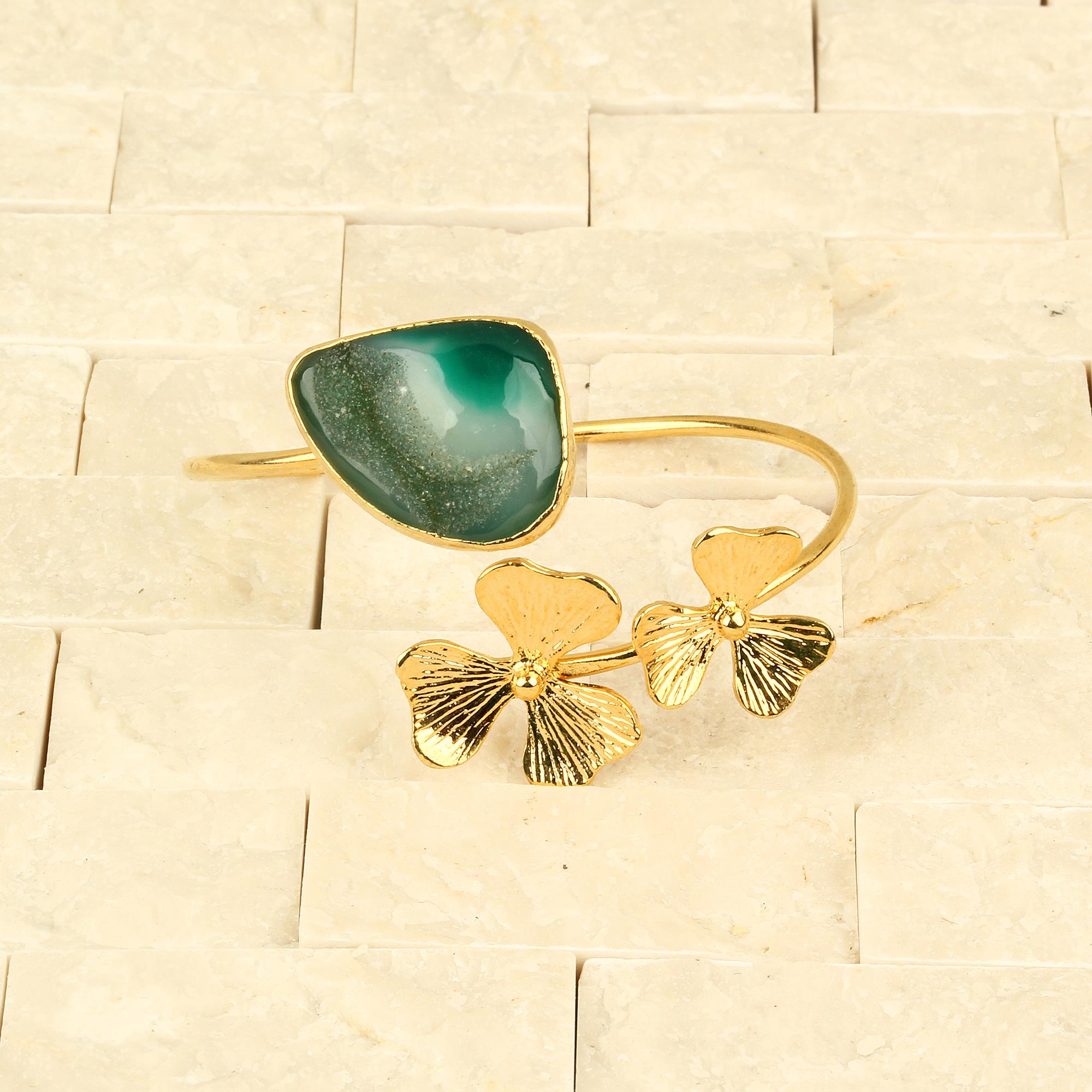 Natural Stone and Flower Cuff